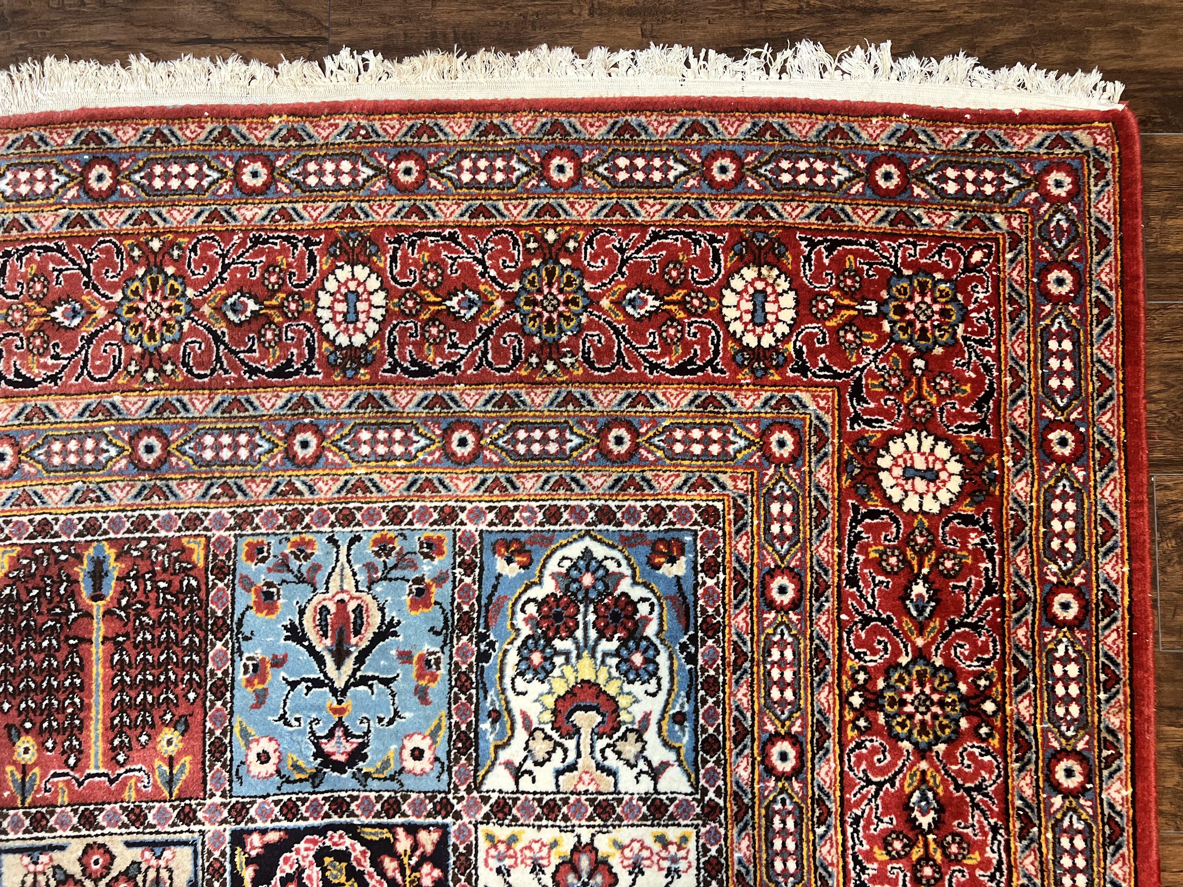 Persian Qum Rug 9x13, Multicolor Panel Design, Red Blue Cream, Hand Knotted Vintage Large Wool Rug - Jewel Rugs