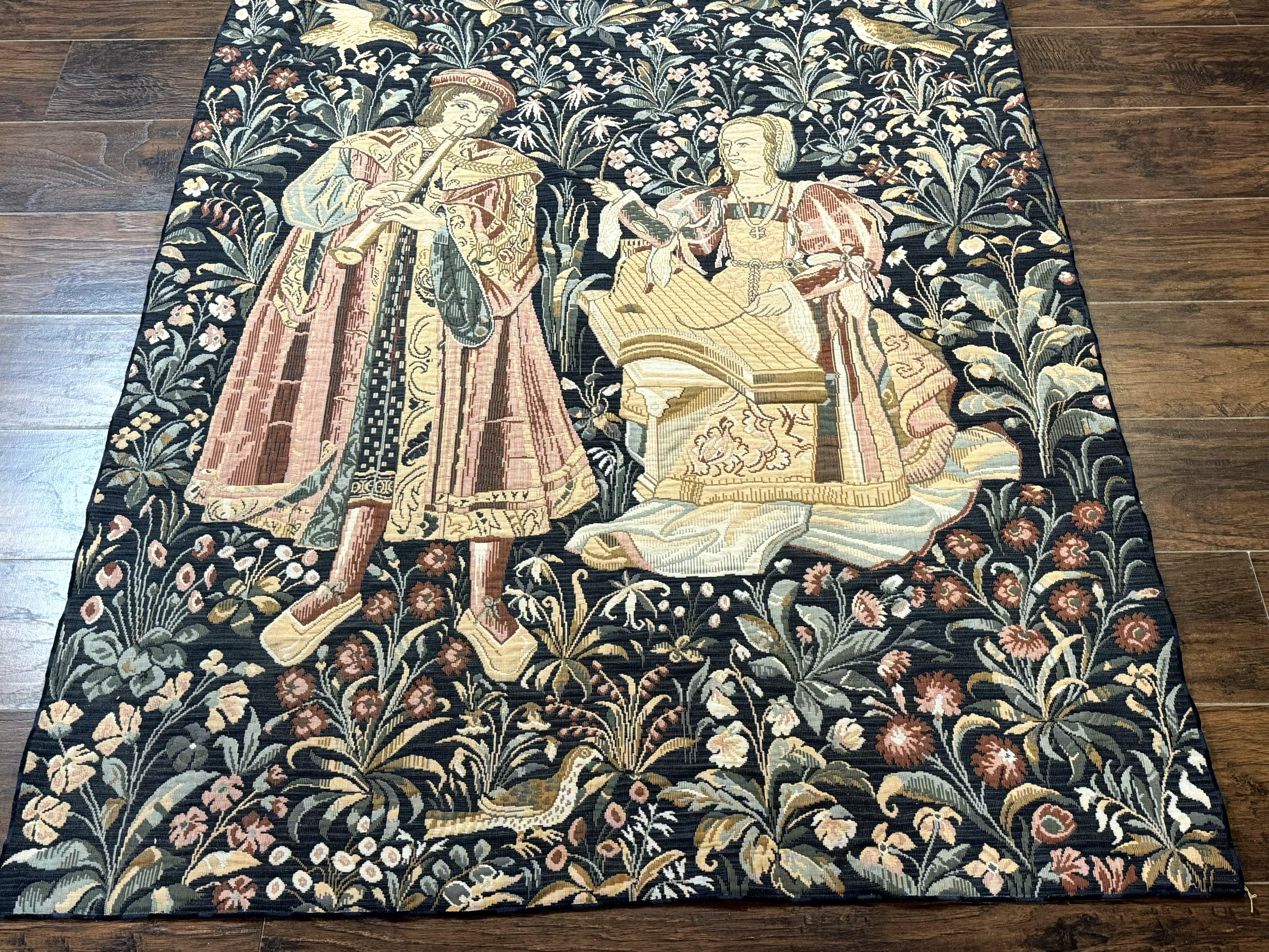 Vintage Belgium Tapestry 4x5, The Concet Musicians, Green - Jewel Rugs