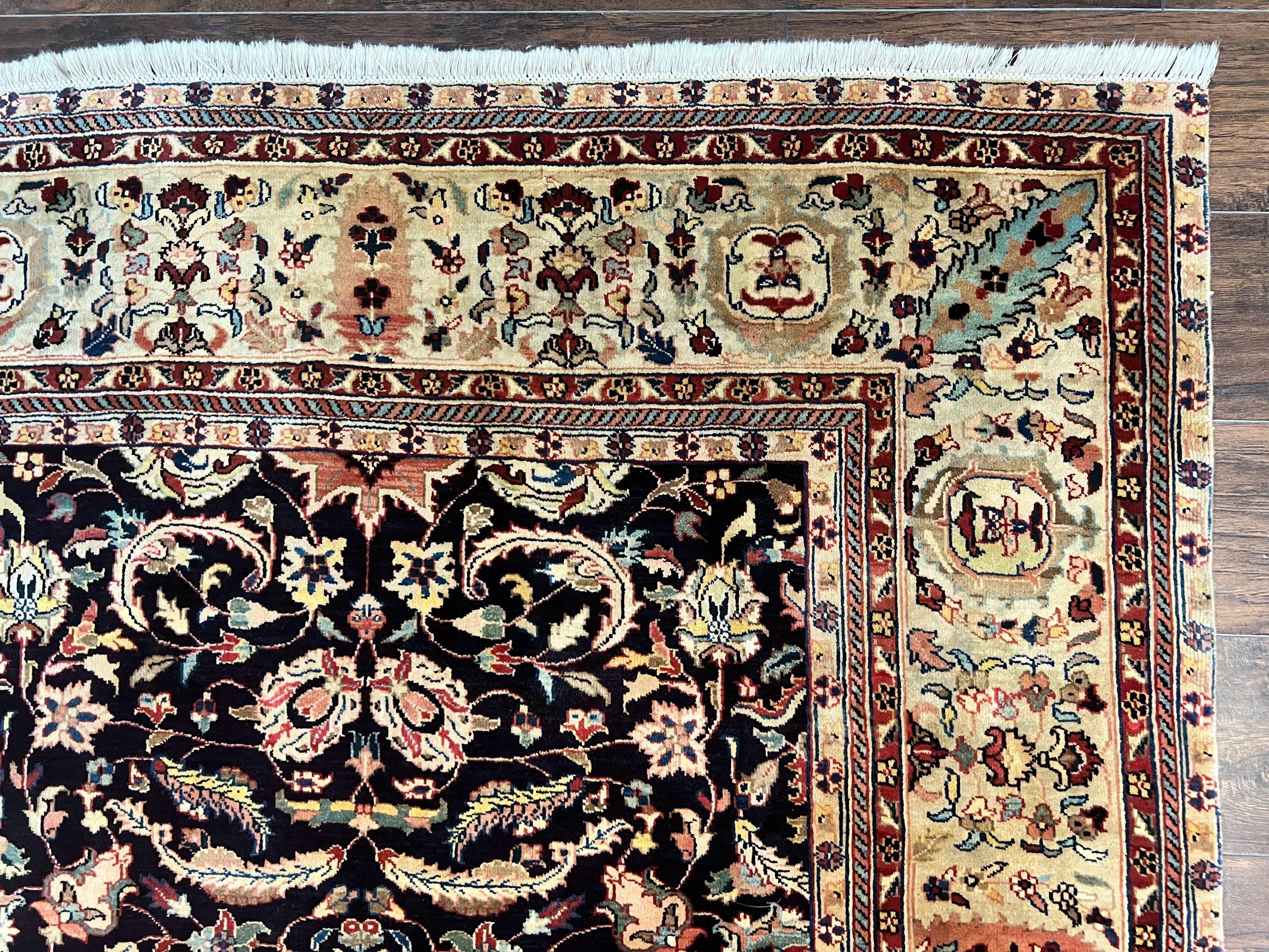 Indo Persian Rug 5x15, Wide Runner Rug 5 x 15 ft, Wool Hand Knotted Vintage Carpet, Black & Cream, Floral Allover Long Oriental Rug - Jewel Rugs