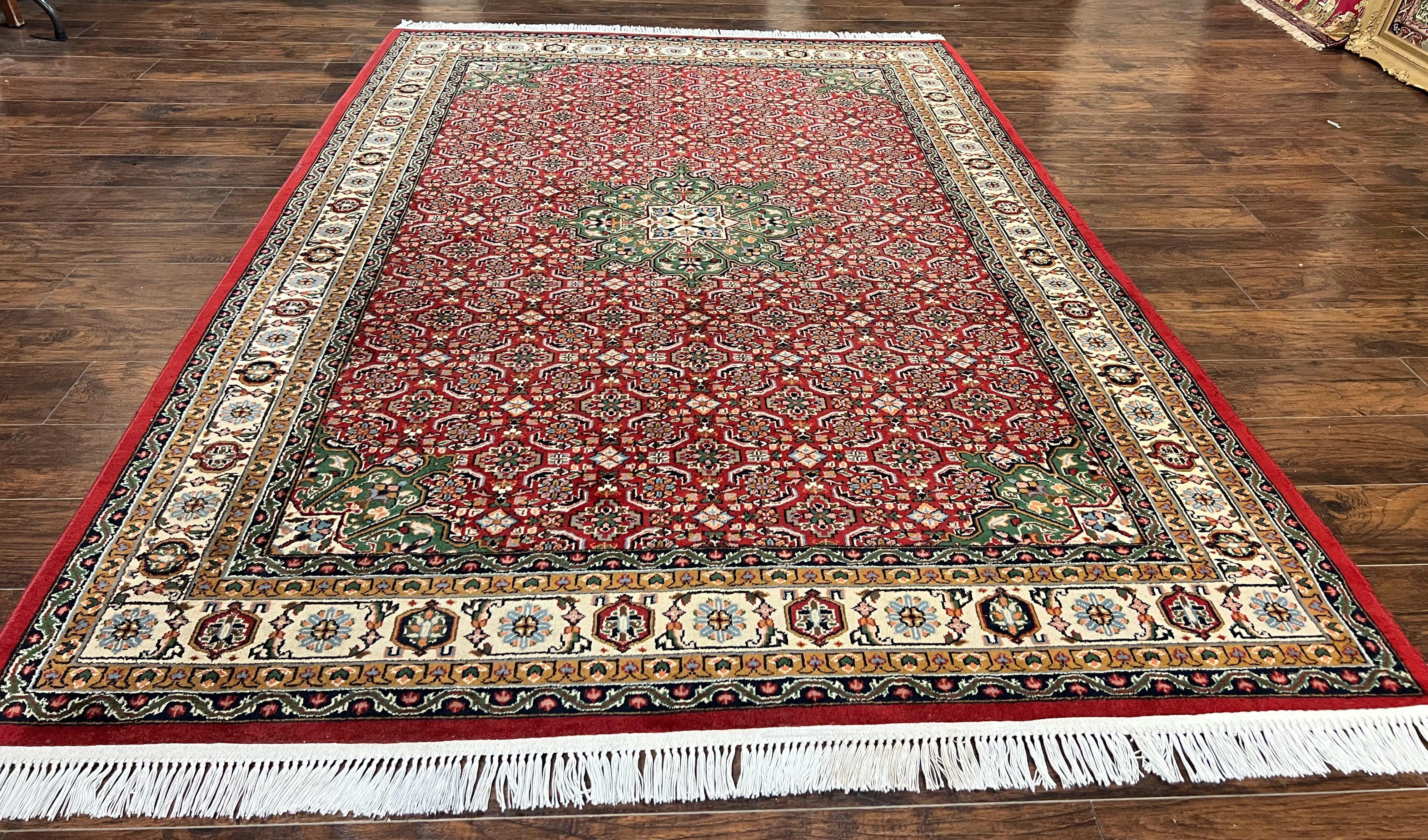 Persian Tabriz Rug 7x10, Wool Hand Knotted Vintage Carpet, Red Green & Cream, Herati Pattern, 7 x 10 Room Sized Oriental Rug - Jewel Rugs