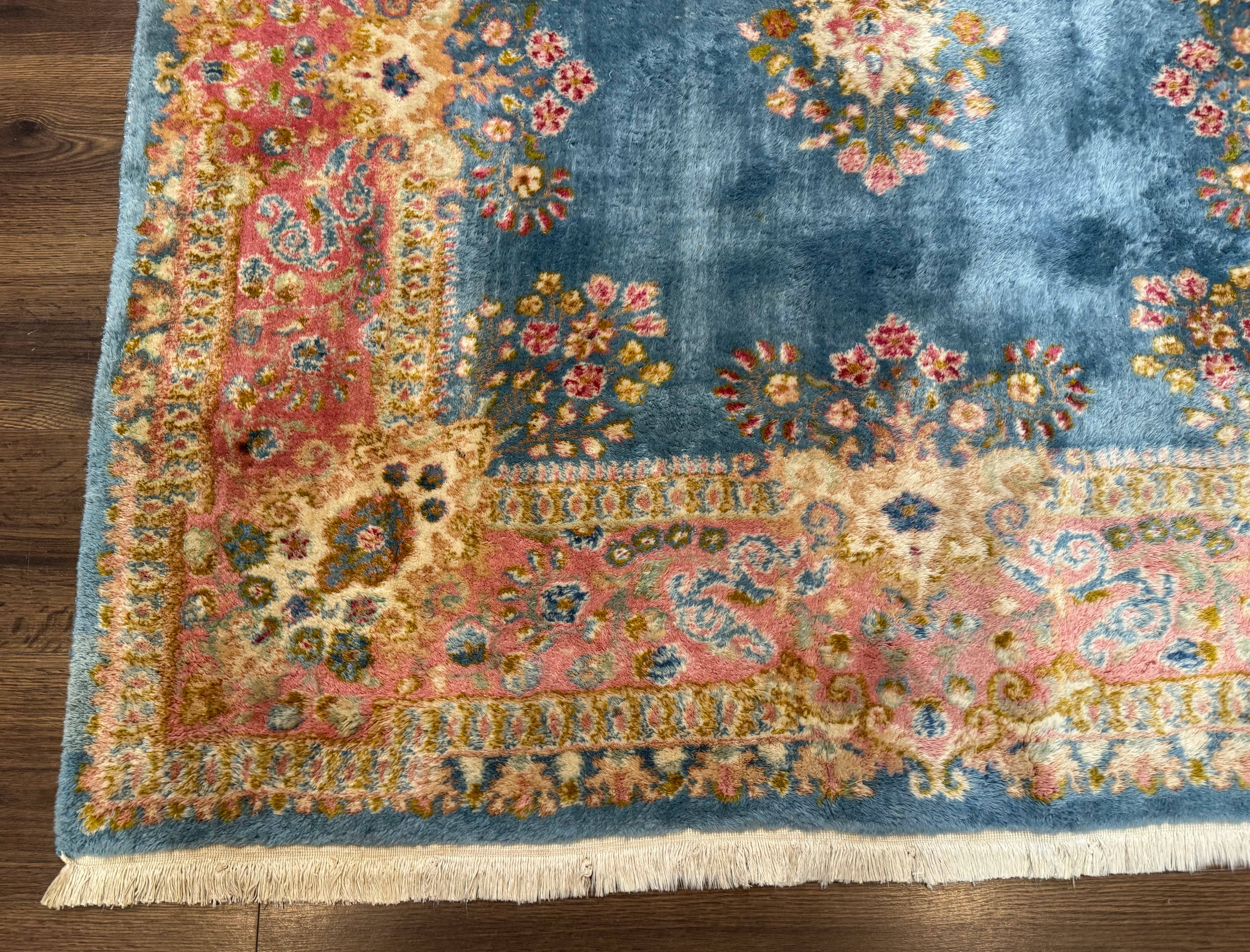 Persian Kerman Rug 5x8, Light Blue and Pink, Semi Open Field, Pastel Colors - Jewel Rugs