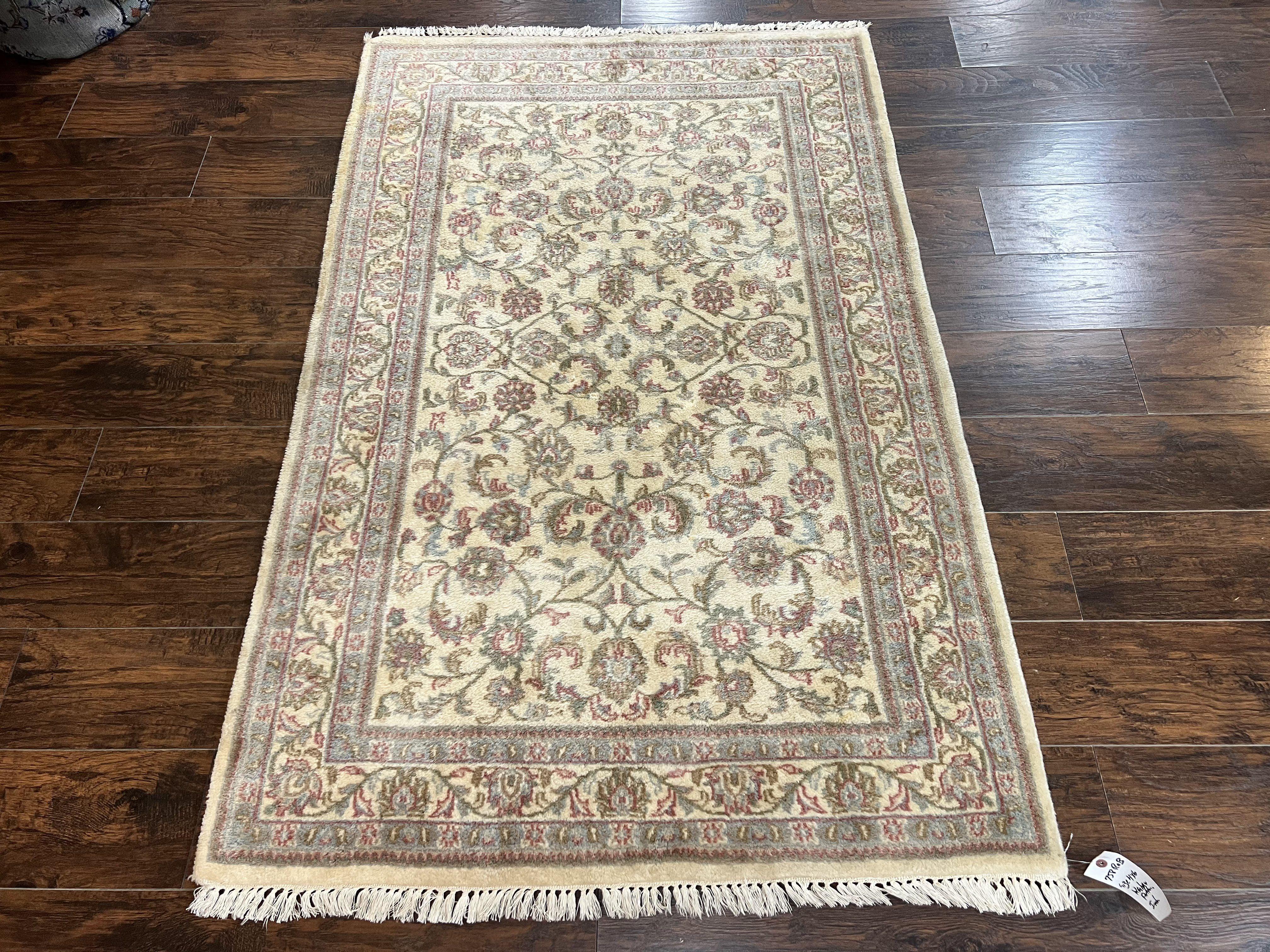 Indo Persian Rug 4x6, Vintage Handmade Wool Carpet, Floral Allover Pattern, Beige, Pair B - Jewel Rugs