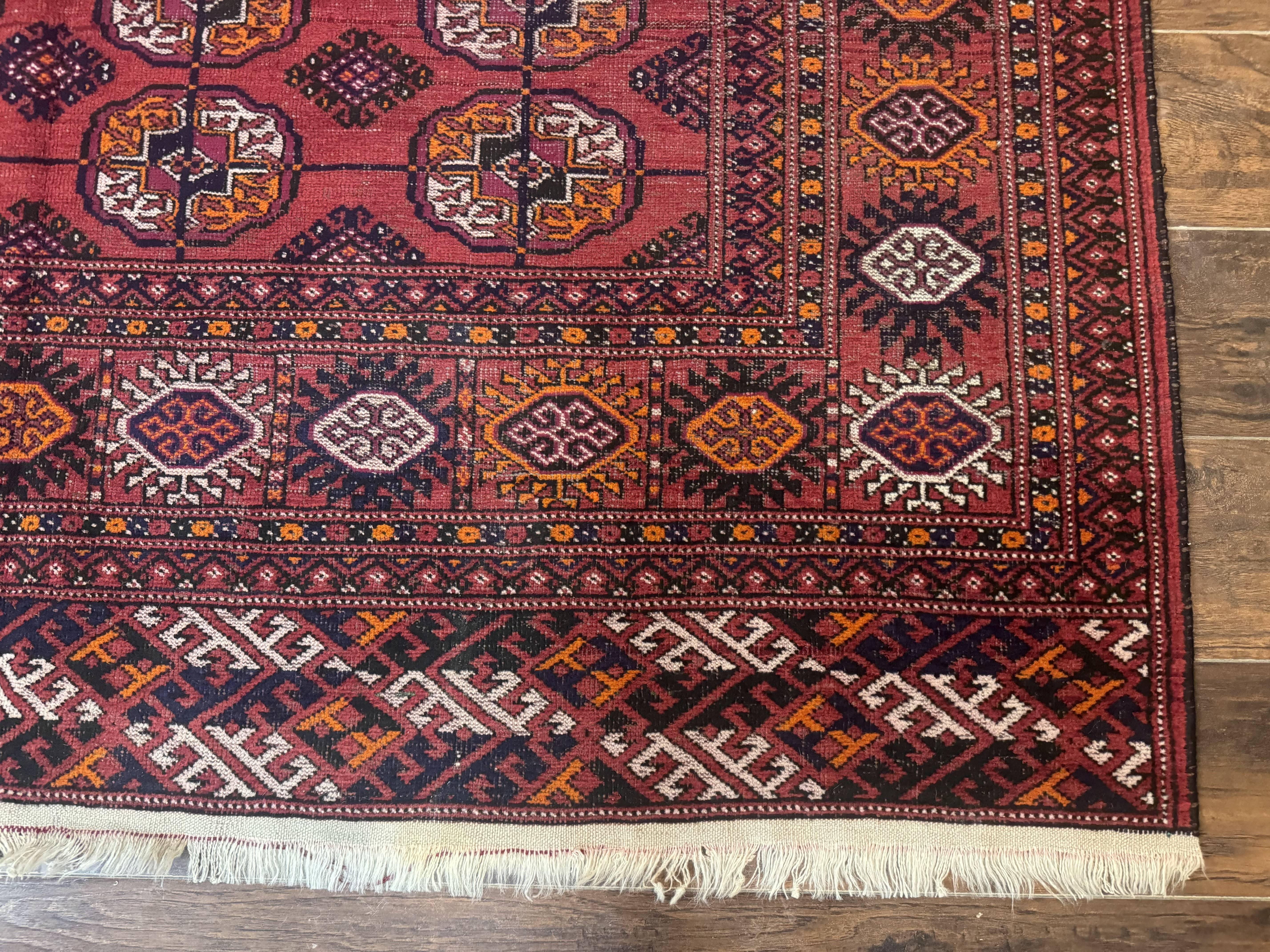 Antique Persian Turkoman Bokhara Rug 7x11, Tribal Rug, Red - Jewel Rugs