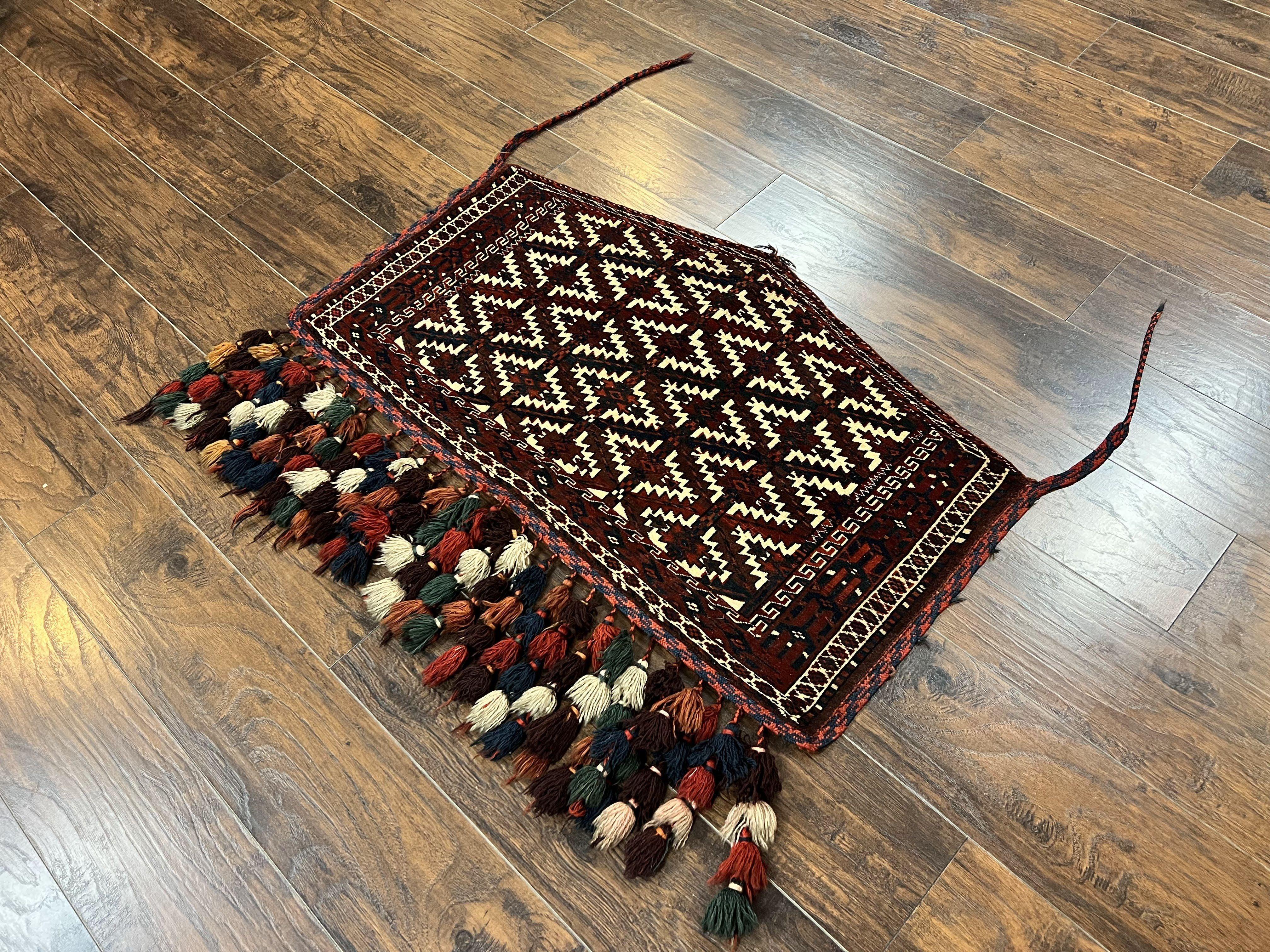 Antique Turkoman Camel Trapping, Turkoman Asmalyk, Red Black Ivory, Handmade, Hand Knotted Tribal Collectible Rug, Rare - Jewel Rugs