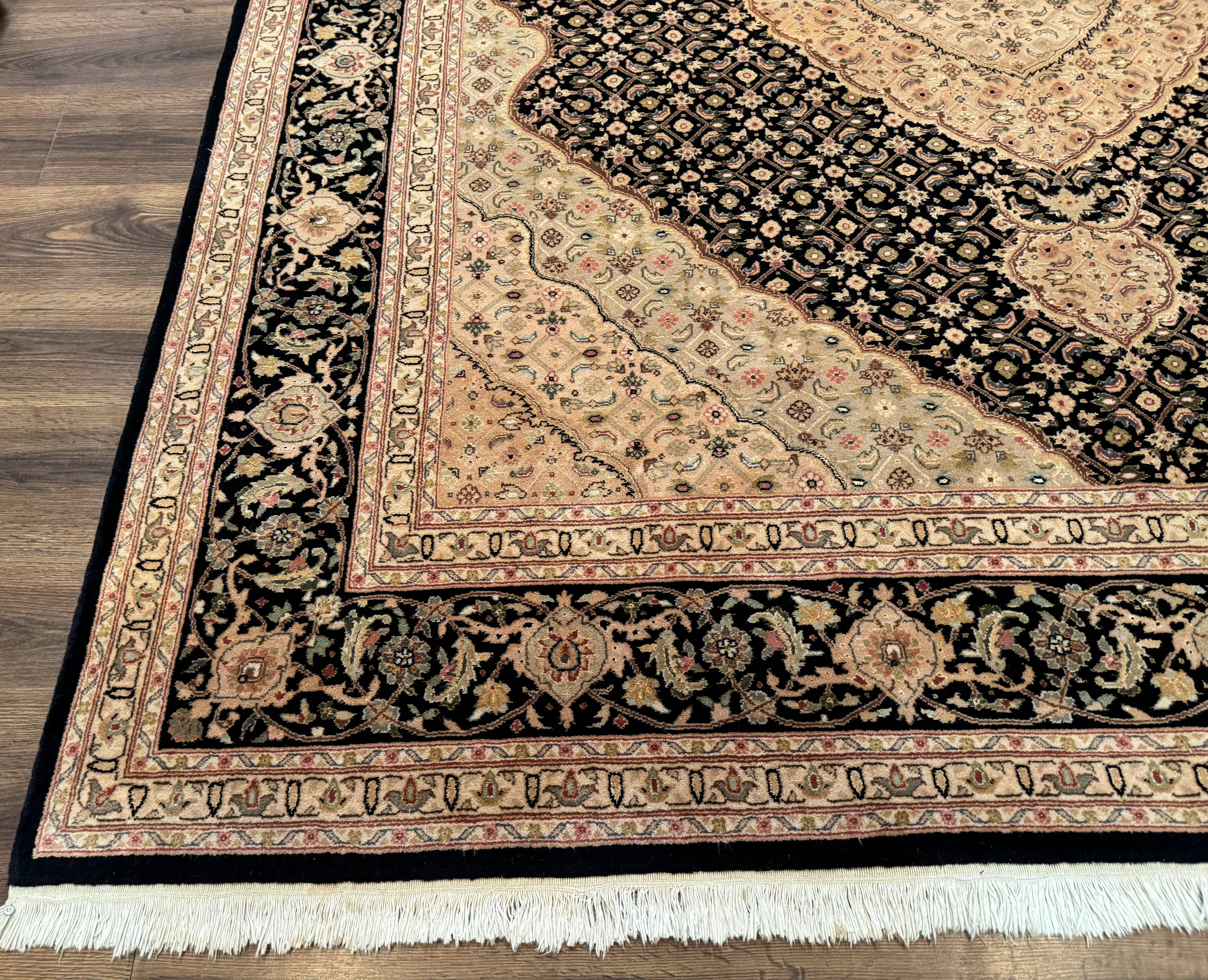 Sino Persian Rug 8x10, Herati Mahi Pattern, Fine 170 KPSI, Black, Wool and Silk Highlights - Jewel Rugs