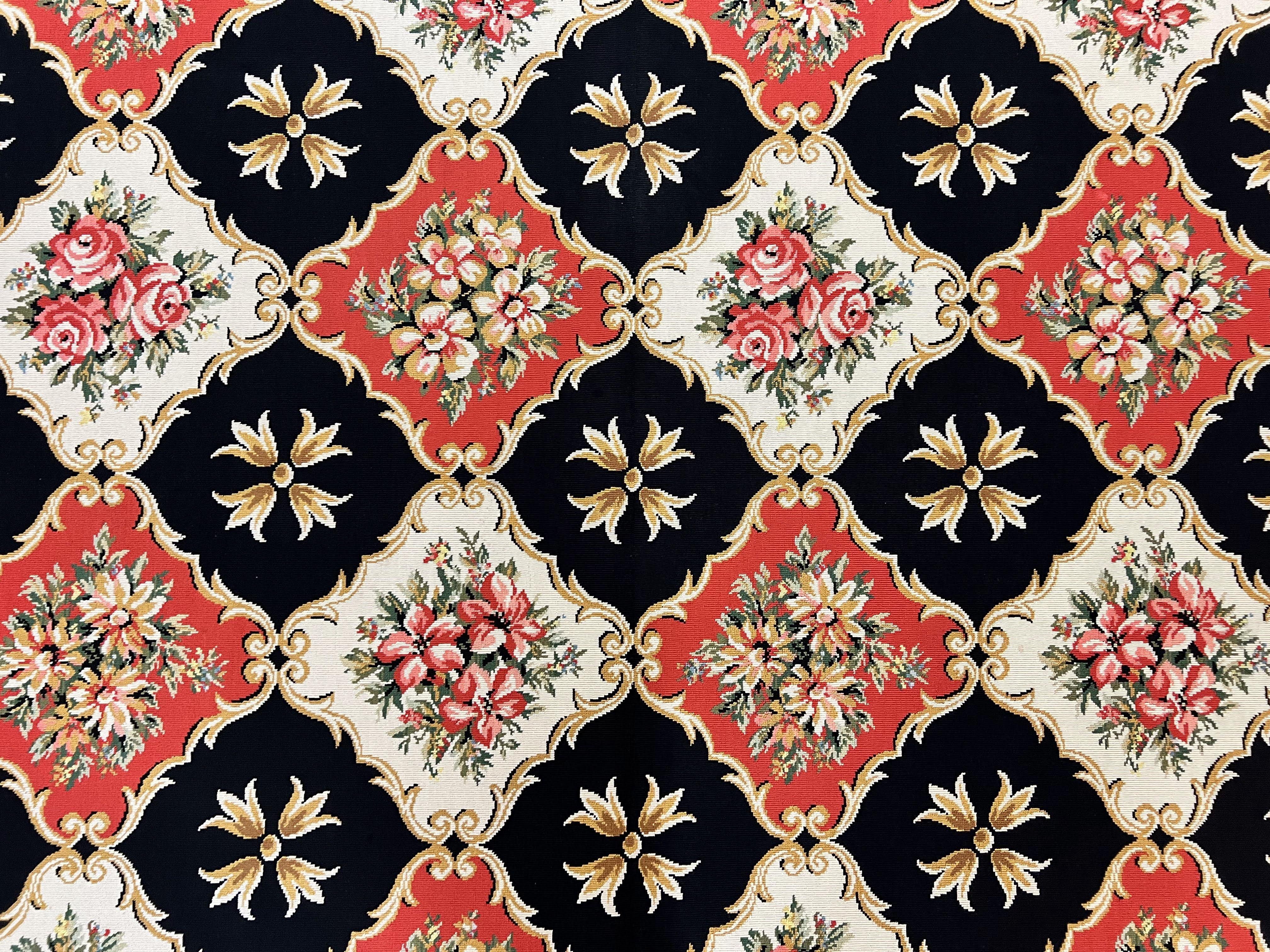 Large Stark Area Rug 9.6 x 11.7, Custom Vintage Stark Carpet, Red Black Ivory, European Design, Panels, Florals - Jewel Rugs