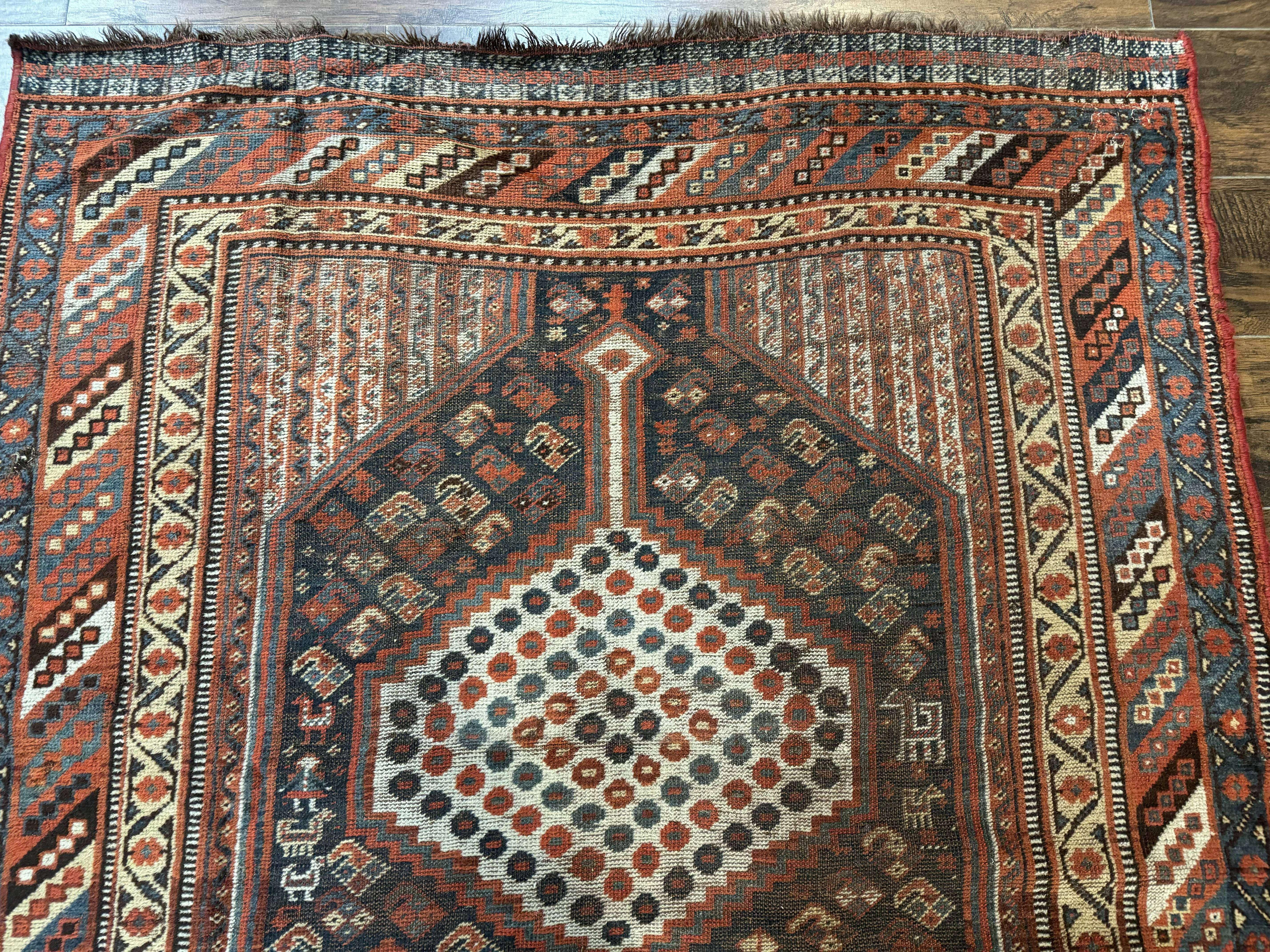 Antique Persian Shiraz Rug 5x8, Khamseh Tribal Wool 1920s Carpet, Navy Blue - Jewel Rugs