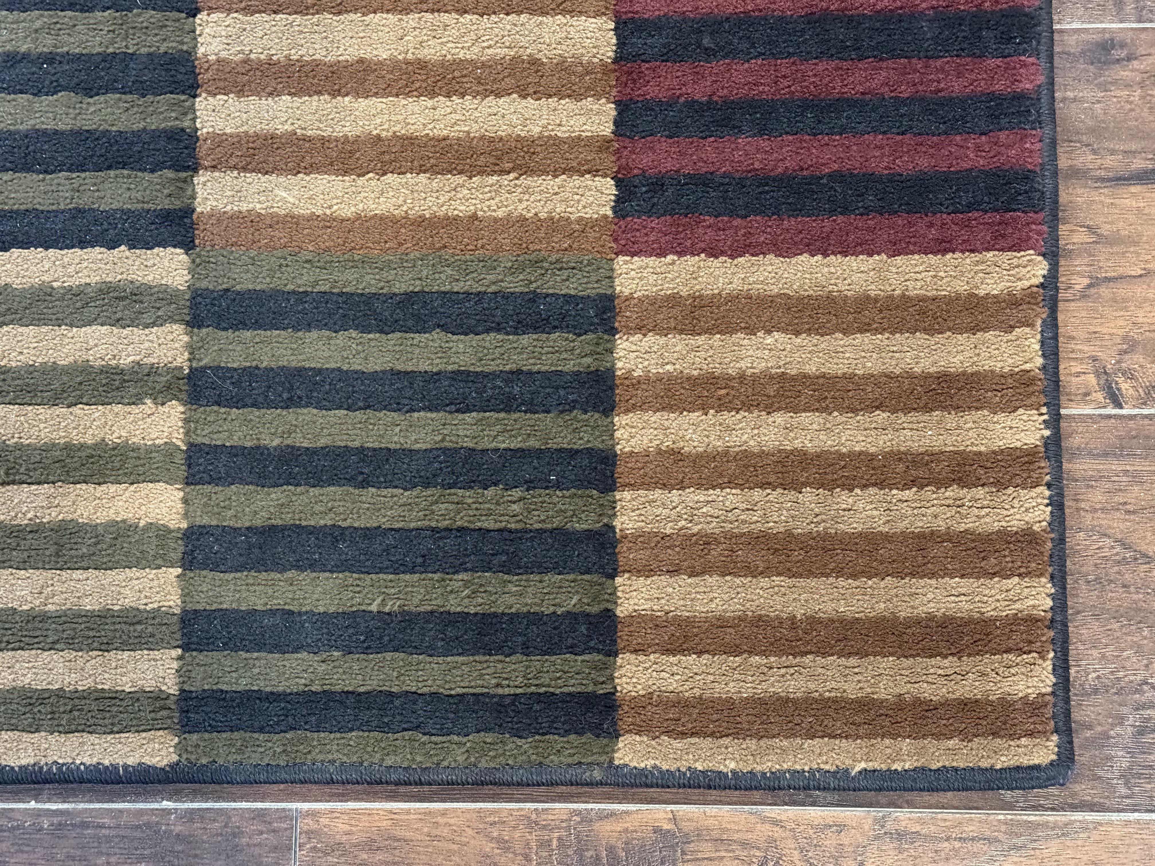 Vintage Power Loomed Rug 3.6 x 5, Brown Beige Black Tan, Box Design - Jewel Rugs