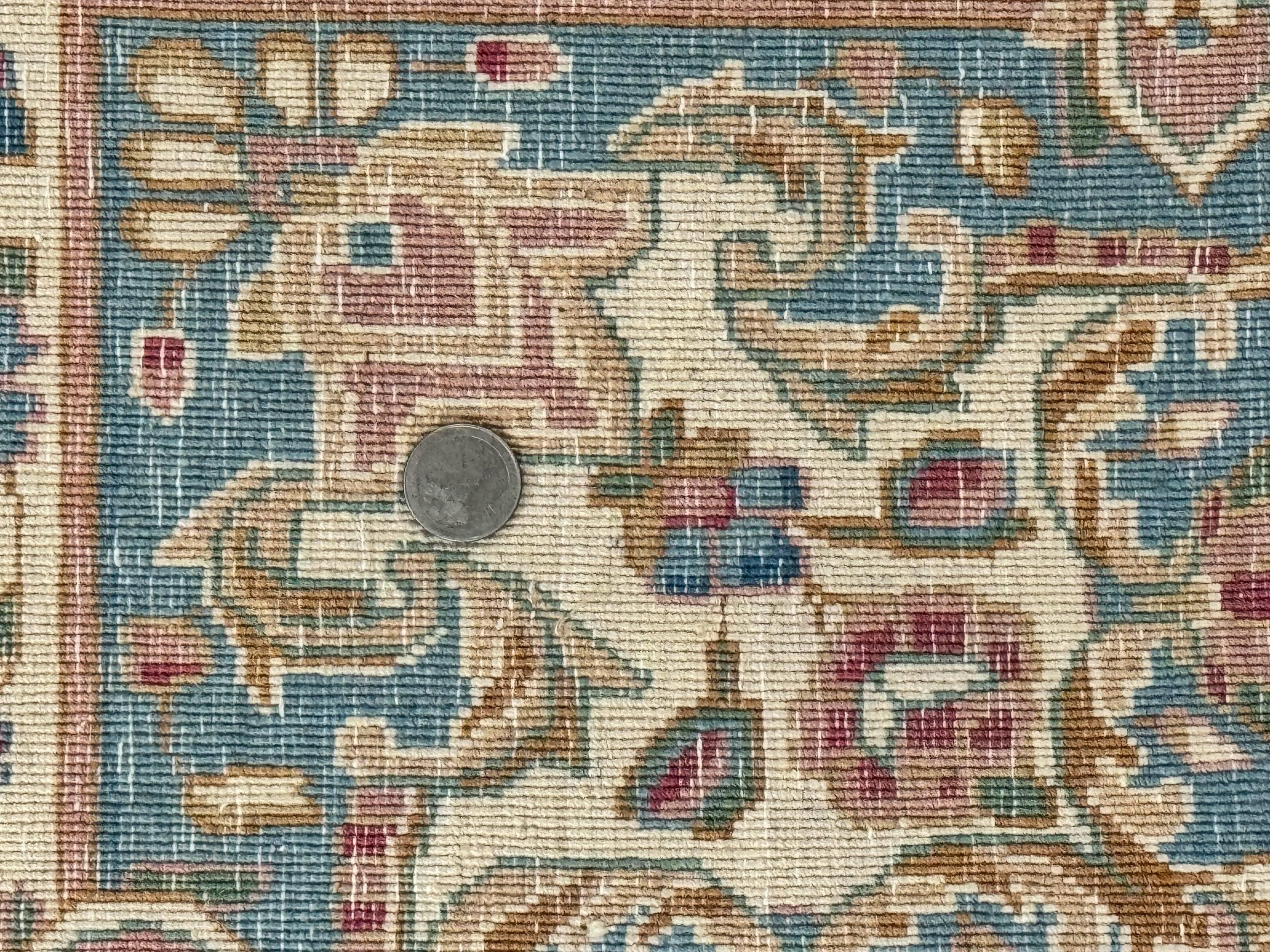 Persian Floral Kirman Rug 8x10, Ivory/Cream and Light Blue, Pastel Colors, Handmade Vintage Wool Carpet, Semi Open Field - Jewel Rugs