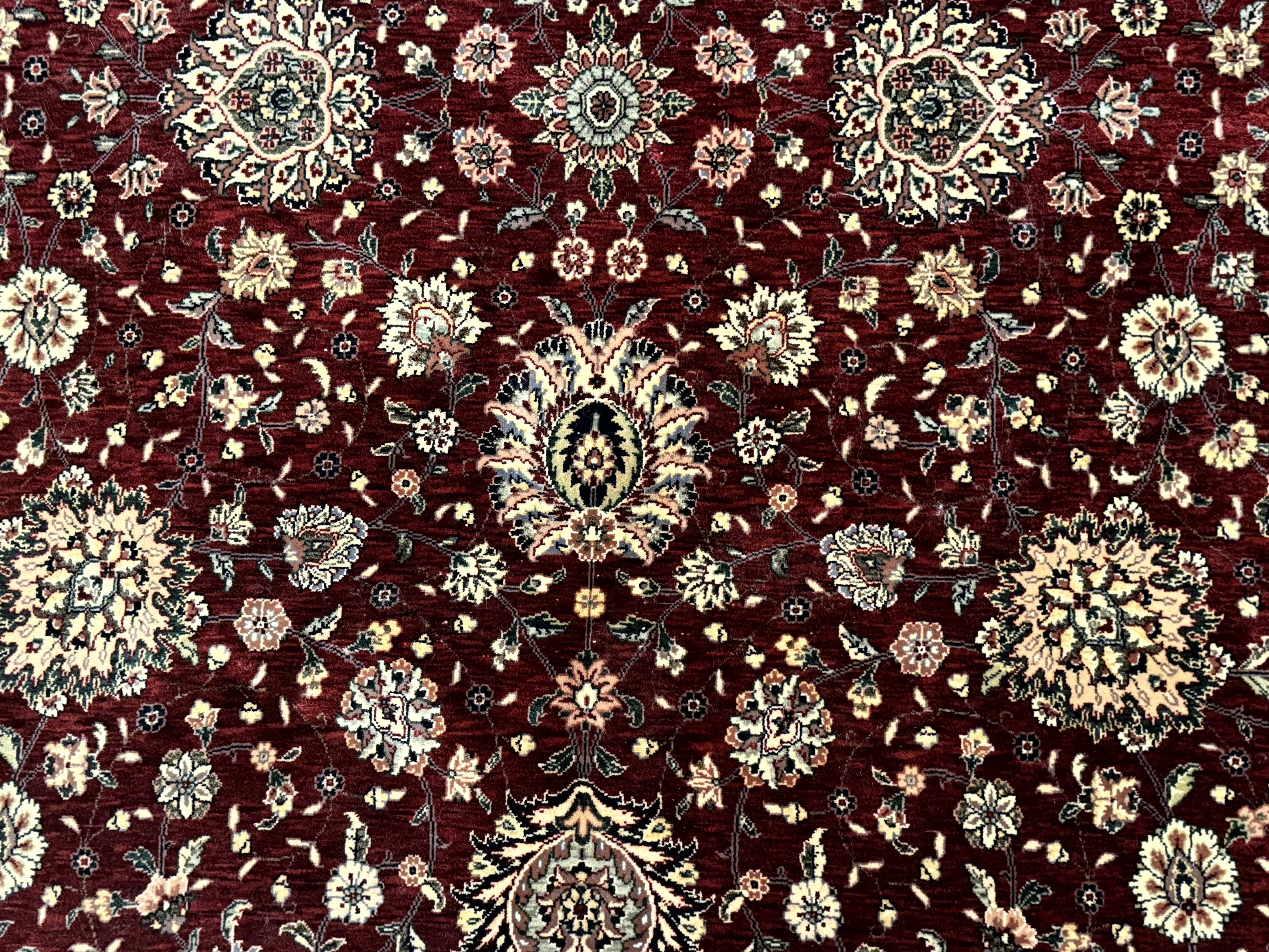 Round Sino Persian Rug 9x9, Burgundy and Cream, Floral, Wool and Silk, 9ft Round Carpet - Jewel Rugs