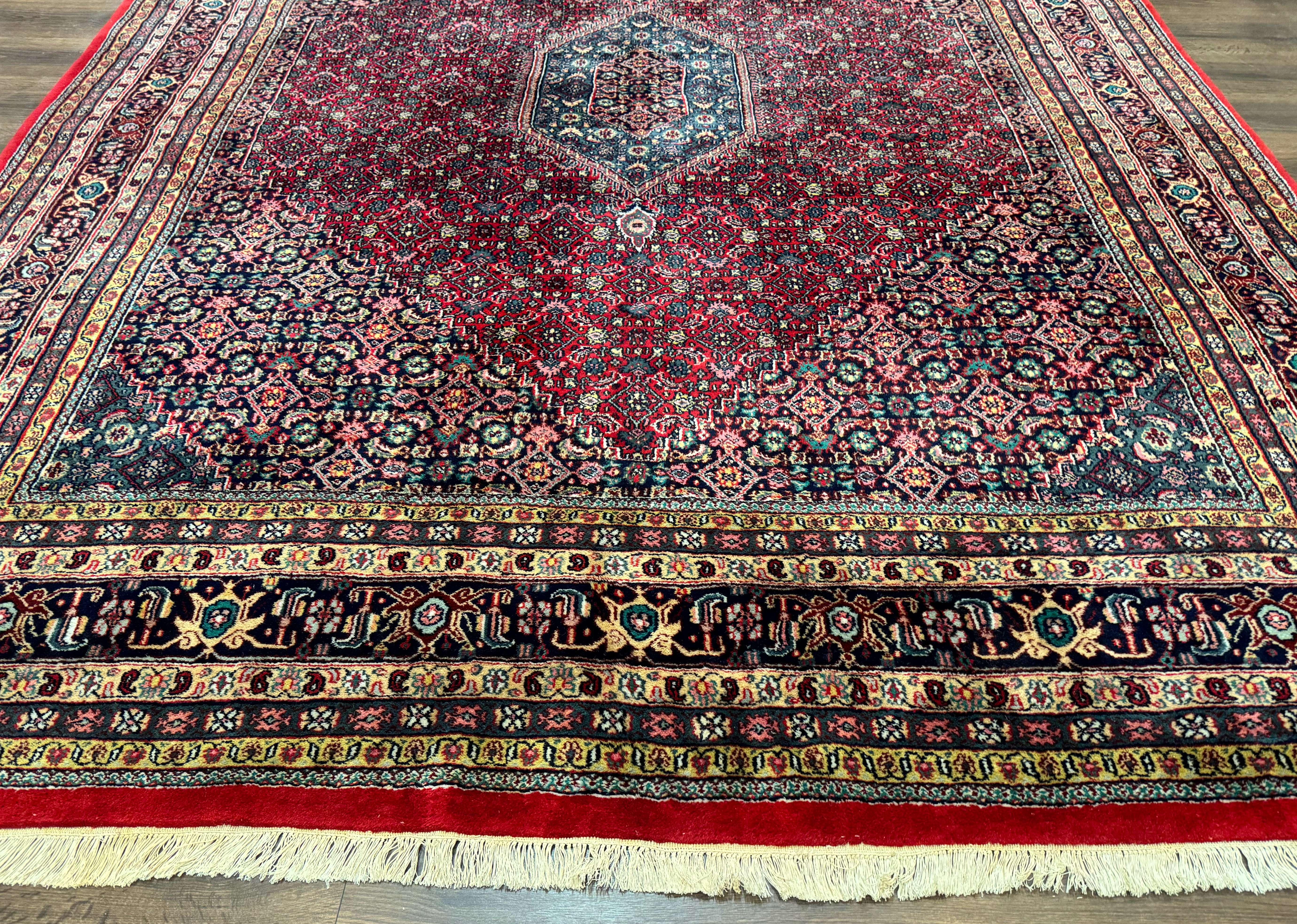 Indo Persian Bidjar Rug 8x10, Red, Herati Pattern, Soft Wool Pile, Vintage - Jewel Rugs