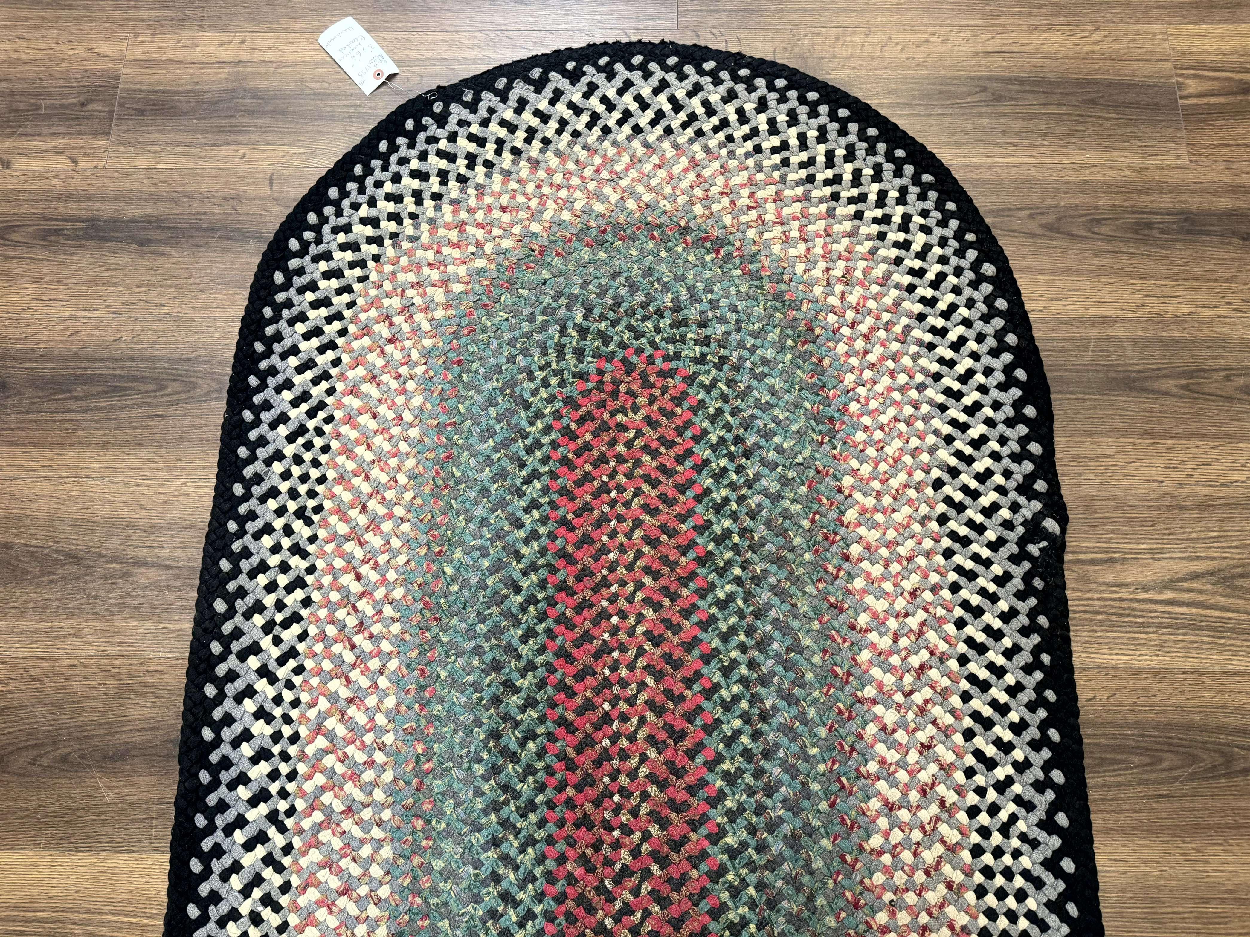 Oval Braided Rug 3 x 6.6, Multicolor, Vintage American Braided Carpet - Jewel Rugs