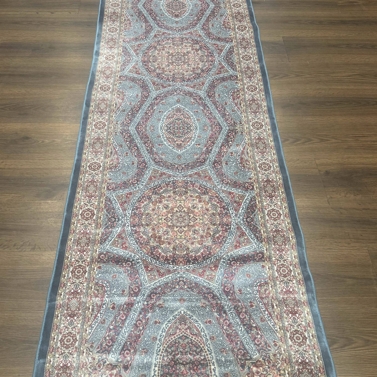 Turkish Silk Runner Rug 2.6 x 13, Blue Runner Rug, Dome Design, Bamboo ...