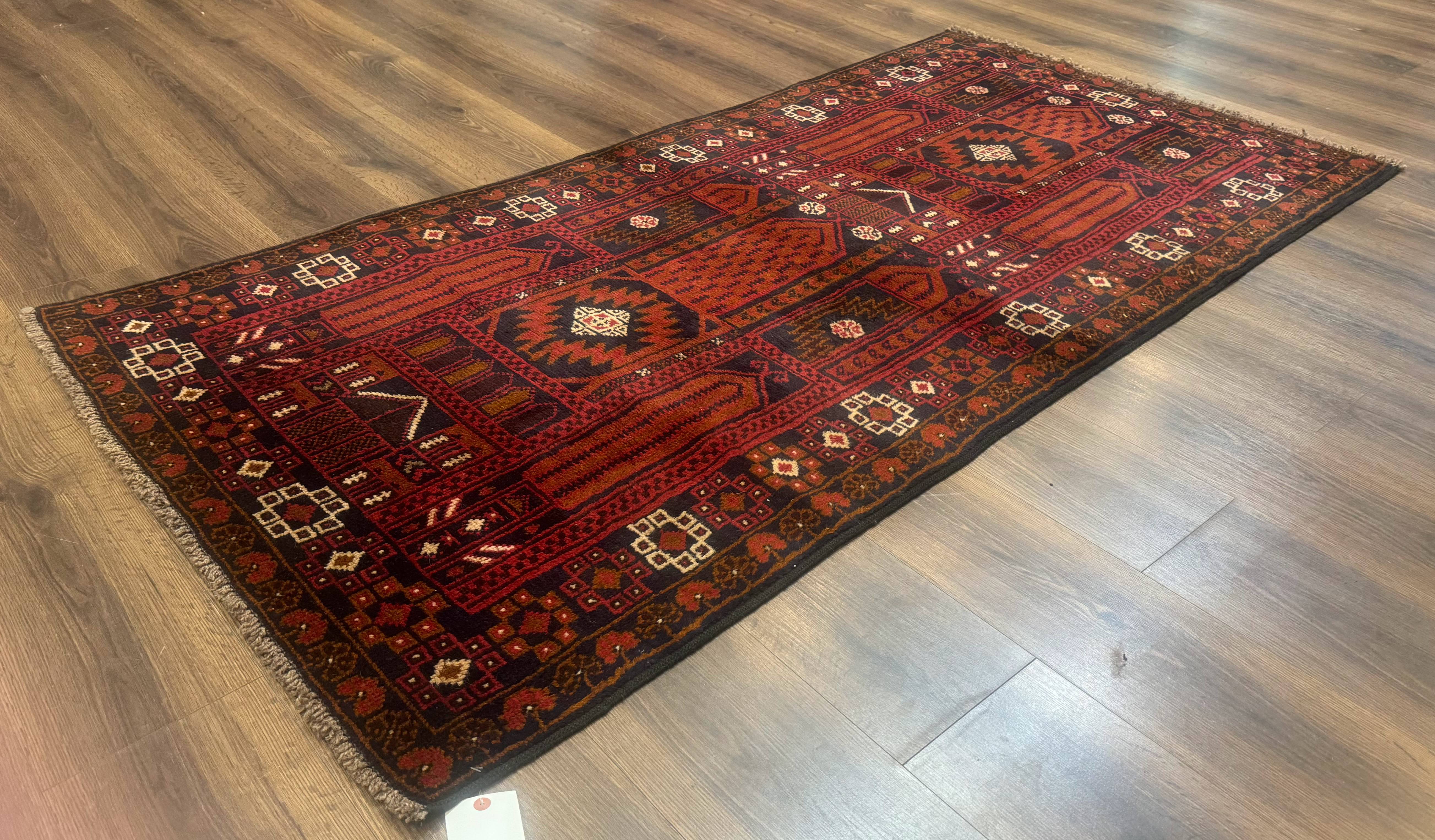 Afghan Rug 3x7, Balouch Carpet, Tribal Rug, Red, New - Jewel Rugs