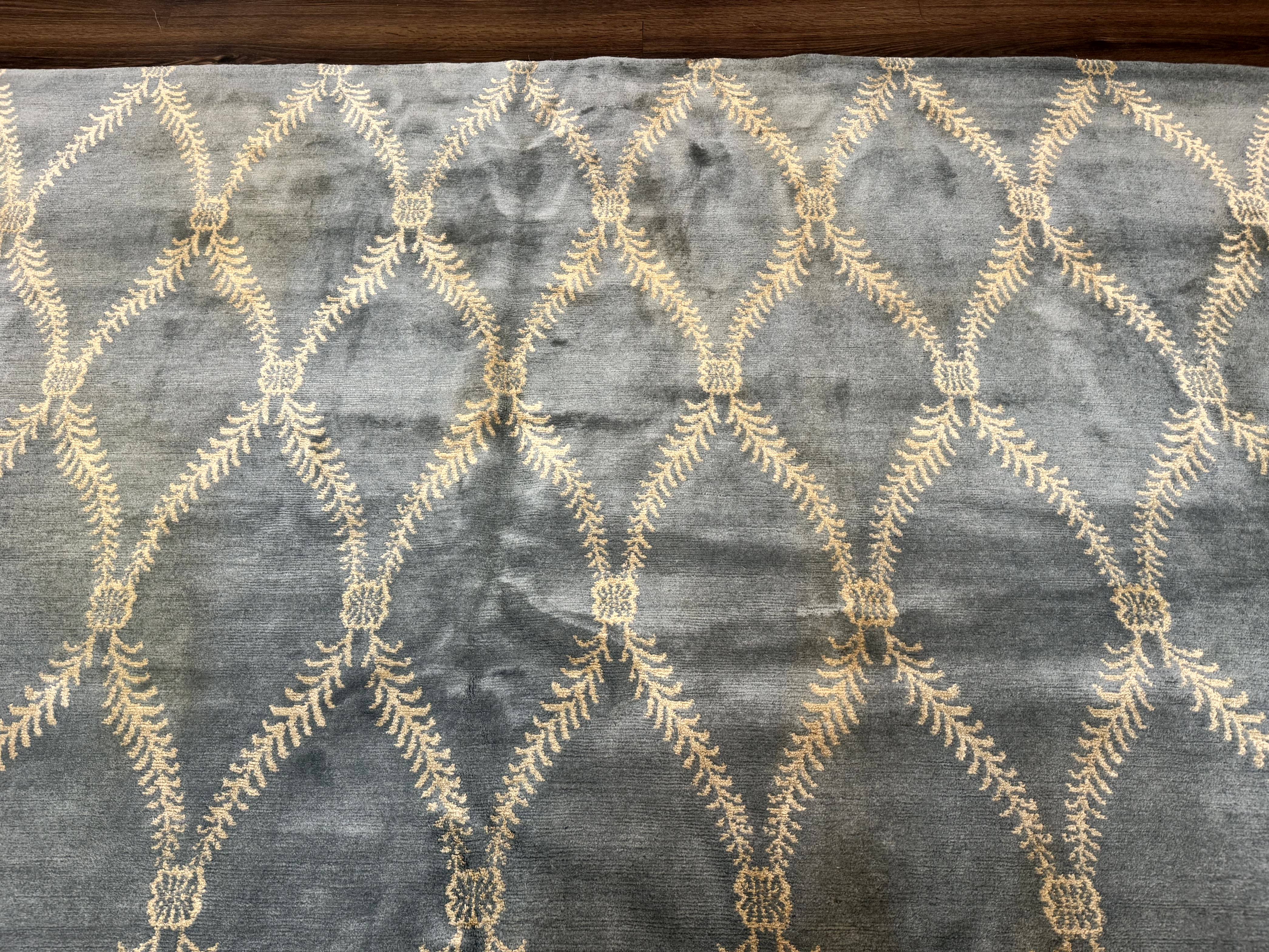 Modern Tibetan Area Rug 10x14 Wool Carpet Light Blue - Jewel Rugs