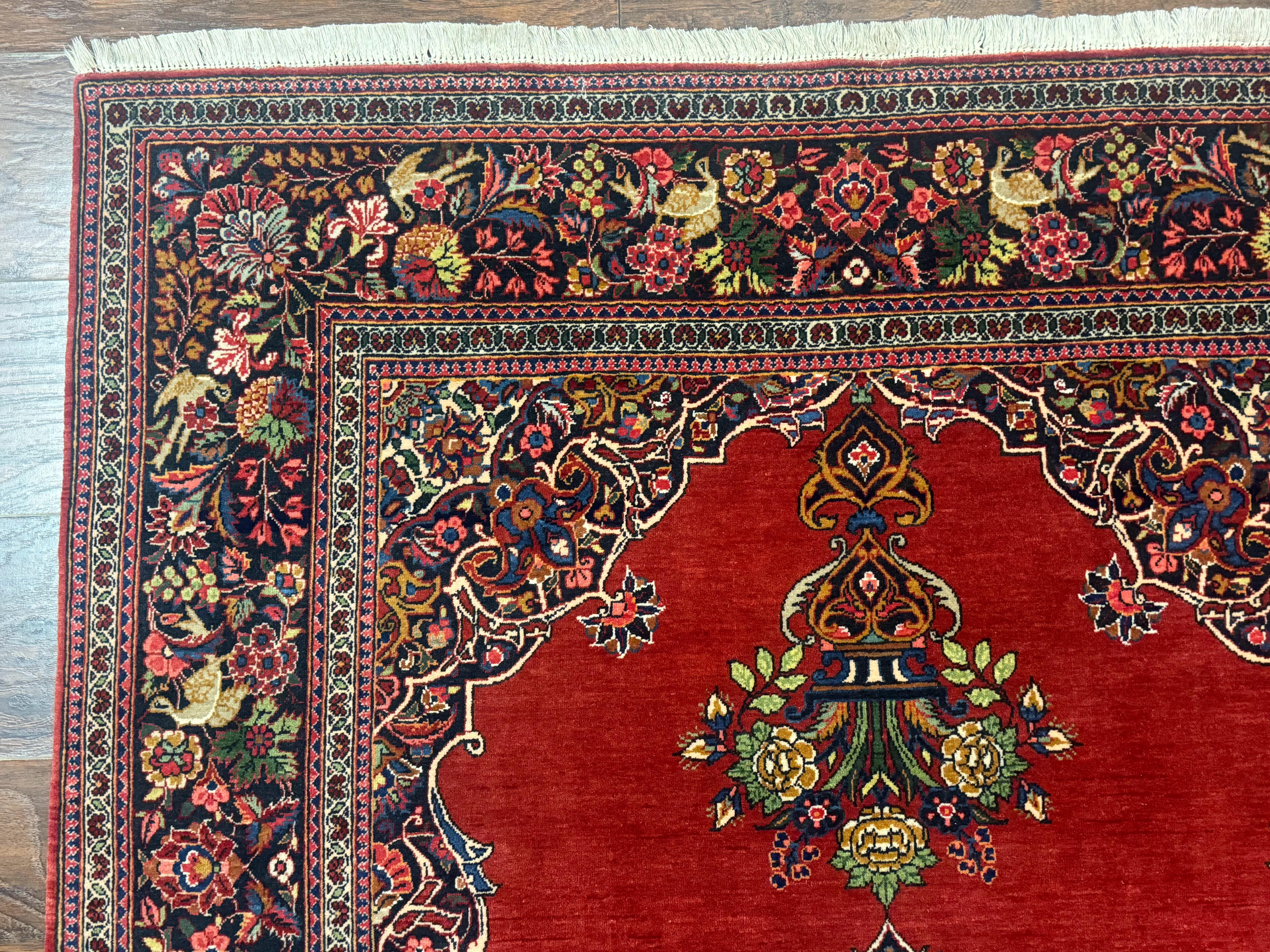 Red Persian Kashan Rug 4x6, Very Fine 260 KPSI, Red and Navy Blue Persian Carpet, Semi Open Field - Jewel Rugs
