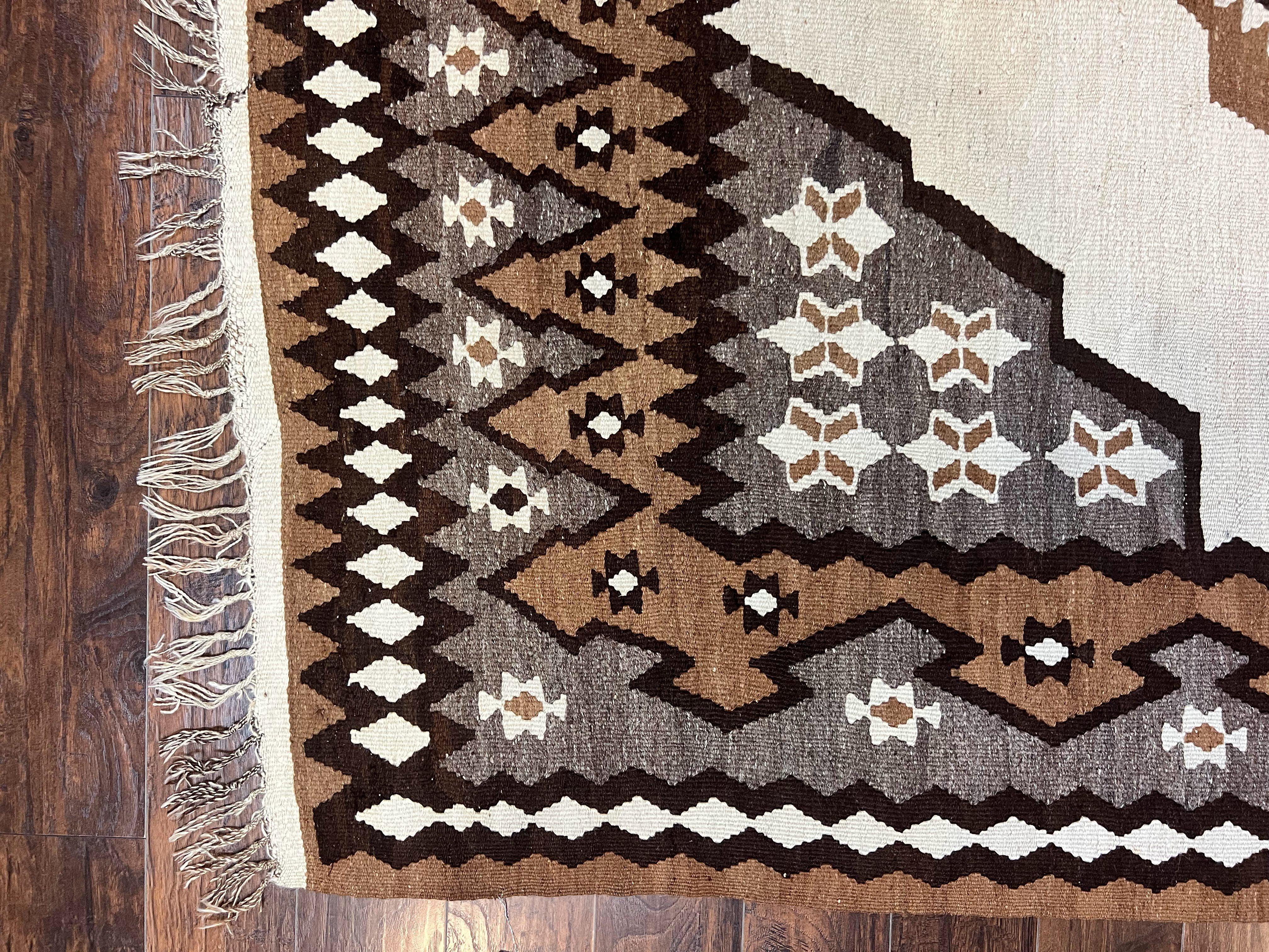 Antique Persian Fars Kilim Rug 8x11, Wool, Boho Tribal Persian Shiraz Flatweave Carpet, Semi Open Field, Geometric, Handmade, Vintage Semi Antique - Jewel Rugs