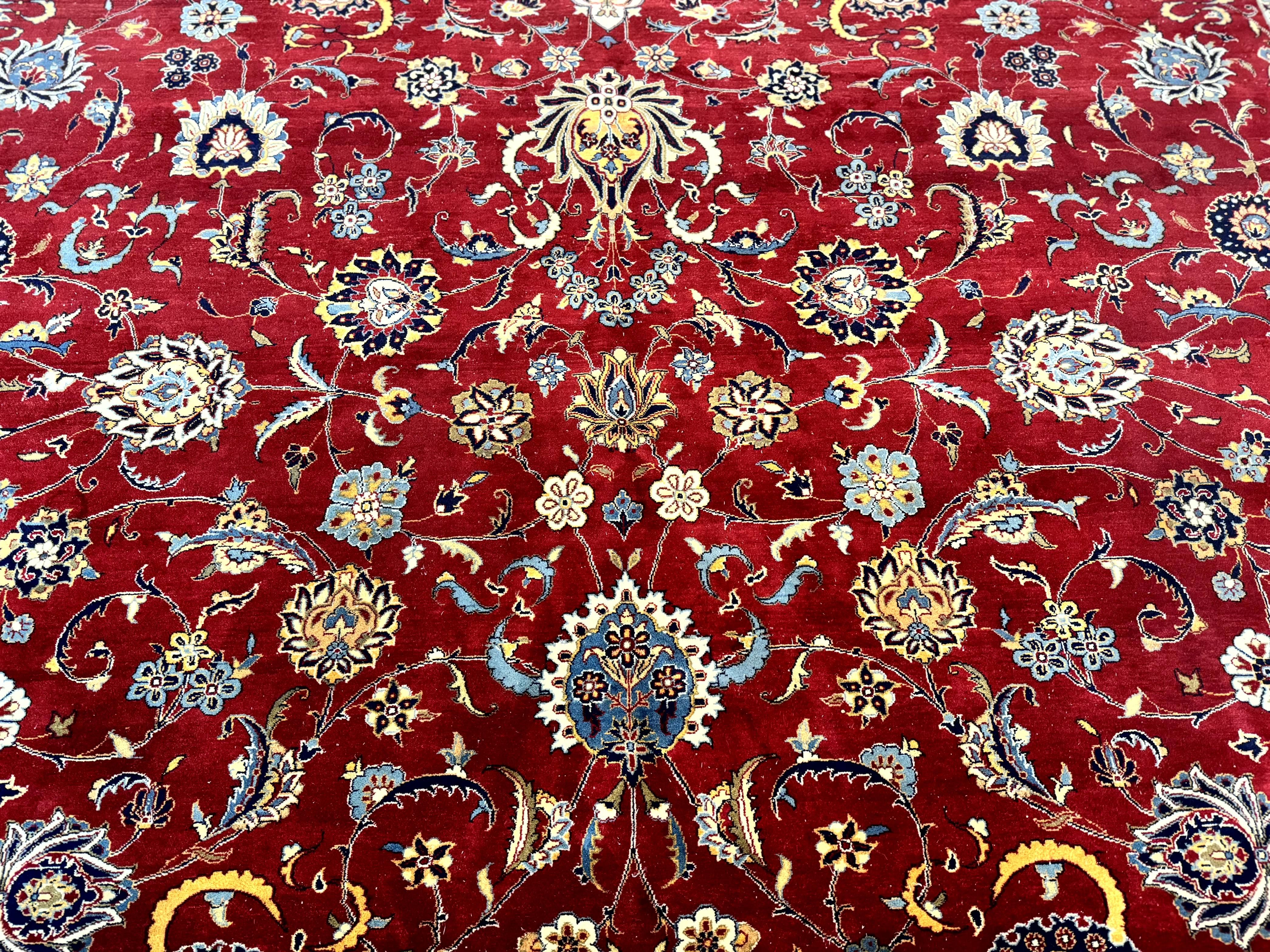 Pak Persian Rug 9x12, Red and Navy Blue, Floral Allover, Hand Knotted Vintage Wool Carpet, Fine 260 KPSI - Jewel Rugs