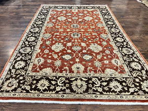 Pakistani Oriental Rug 6x9, Red, Floral Allover, Handmade Wool Rug, Peshawar Chobi Rug, Pak Persian Carpet 6 x 9