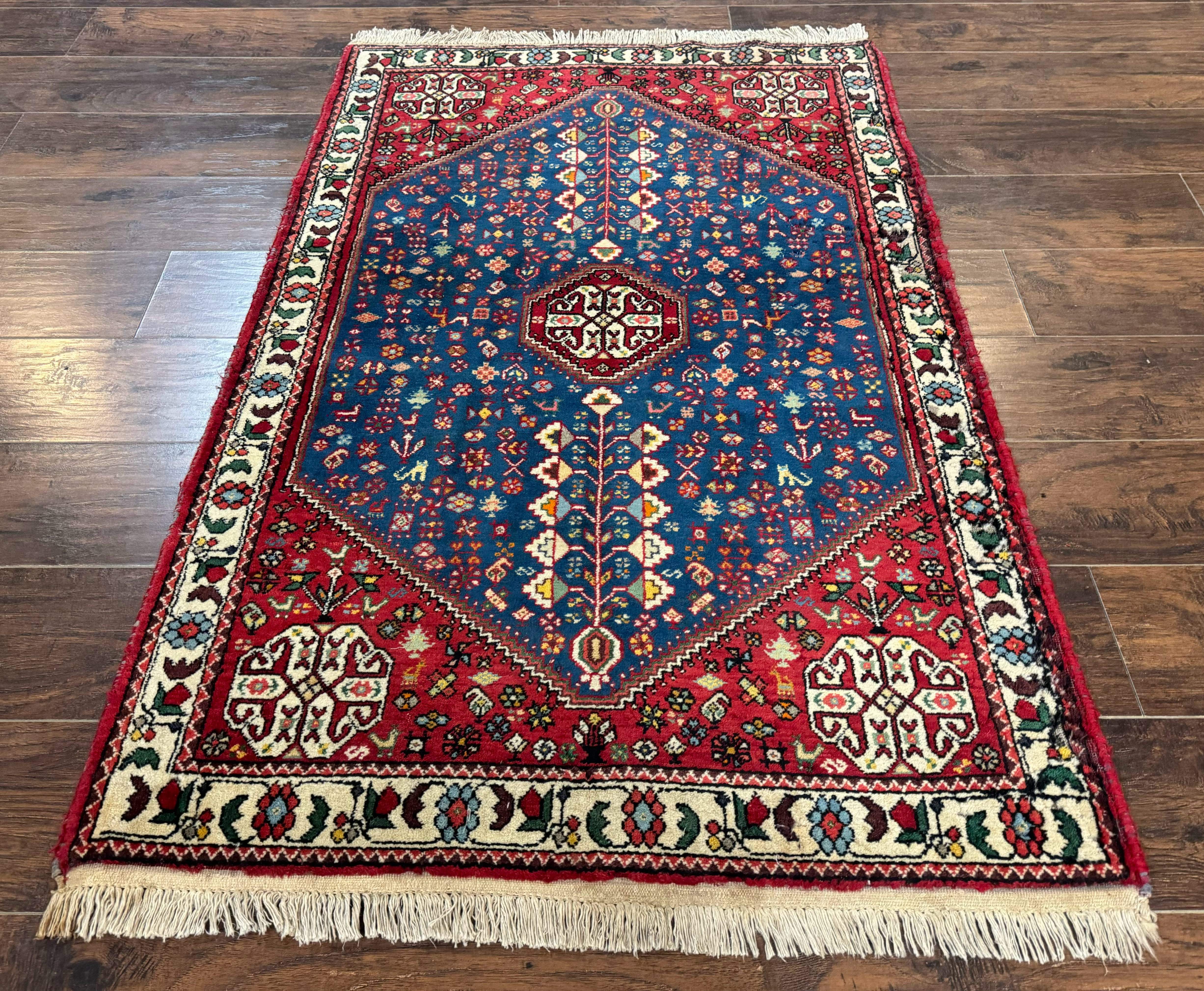 Persian Shiraz Tribal Rug 3x5 – Blue and Red, Wool, Animal Pictorials - Jewel Rugs
