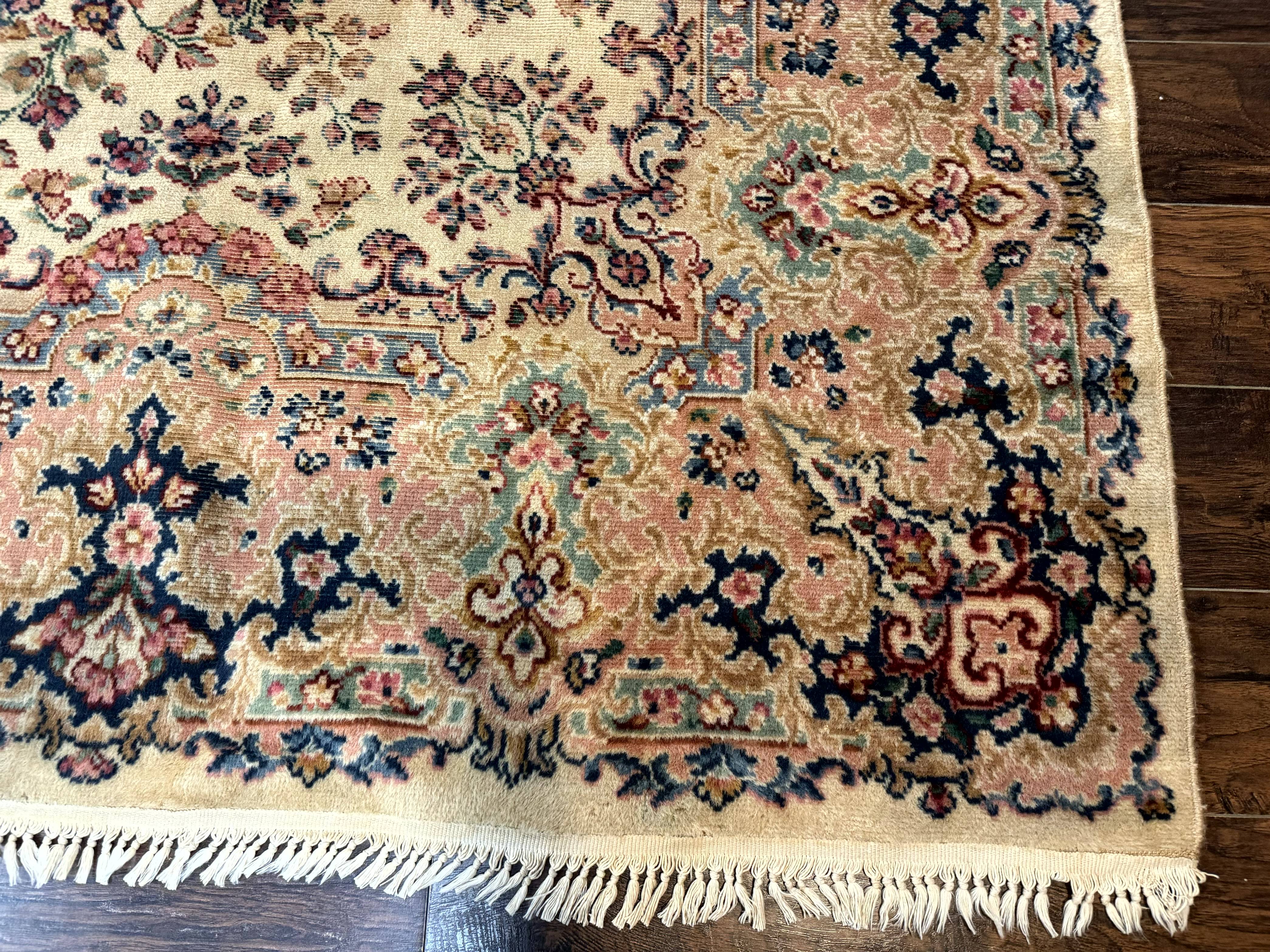 Antique Karastan Rug 8.8 x 12 Lanamar Floral Ivory Kirman Wool Discontinued - Jewel Rugs