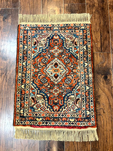 Small Persian Rug 2x3, Hand Knotted Handmade Antique 1920s Wool Rug, Red Persian Hamadan Rug