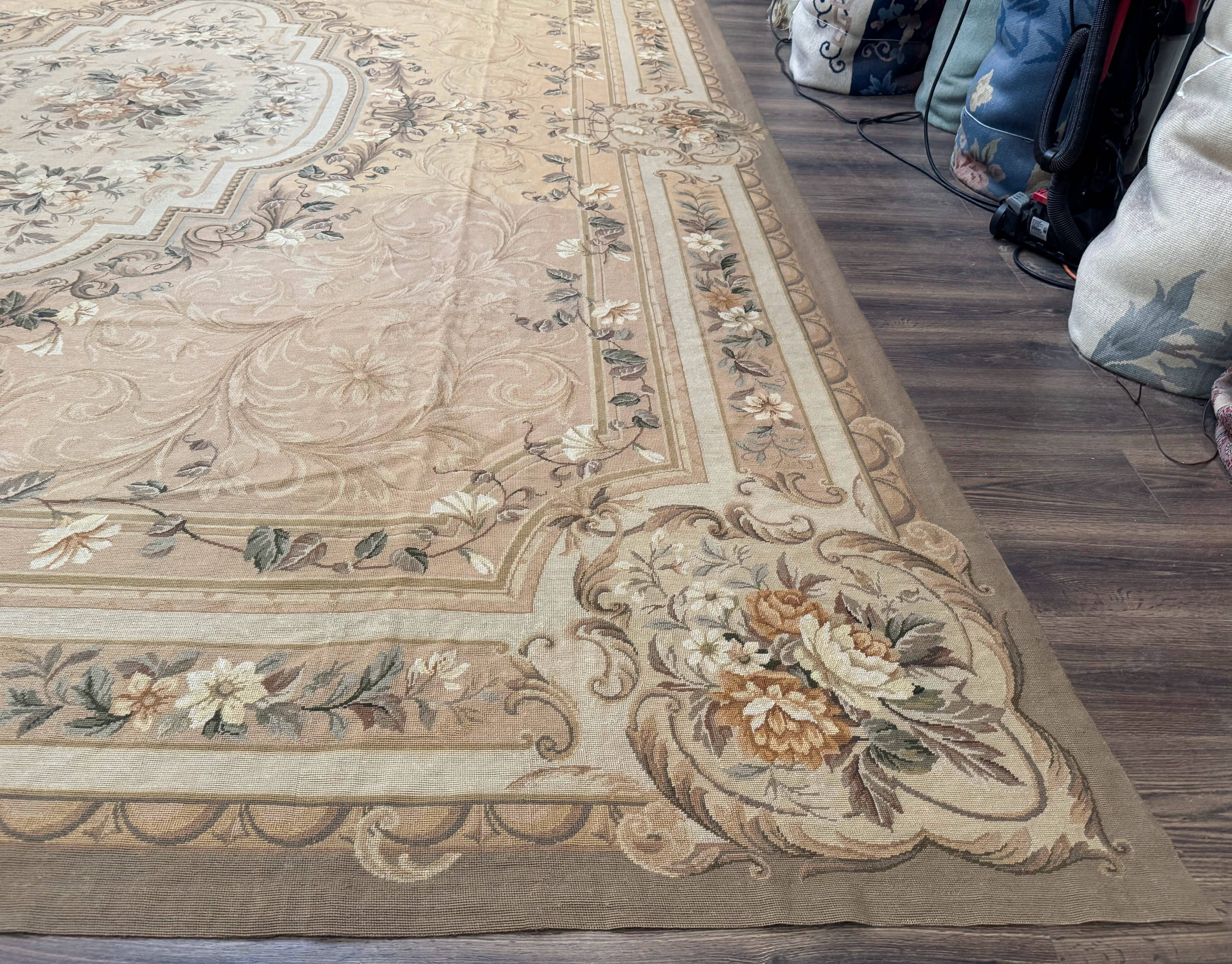 Large Needlepoint Rug 12x15, Palace Size Aubusson Carpet, Vintage, Handmade - Jewel Rugs
