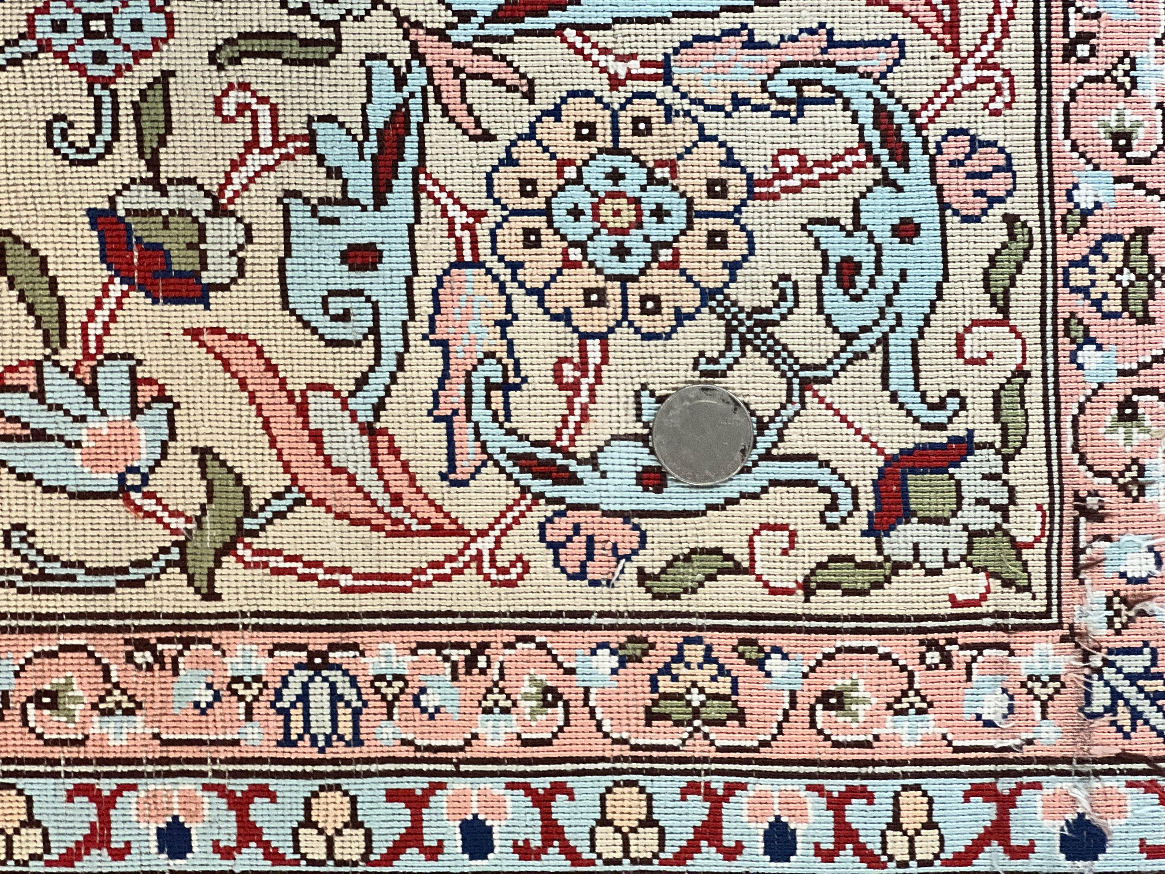 Wonderful Silk Hereke Rug 8x12, Silk Pile on Silk Foundation, Ivory/Cream, Floral Pattern, Handmade, Vintage - Jewel Rugs