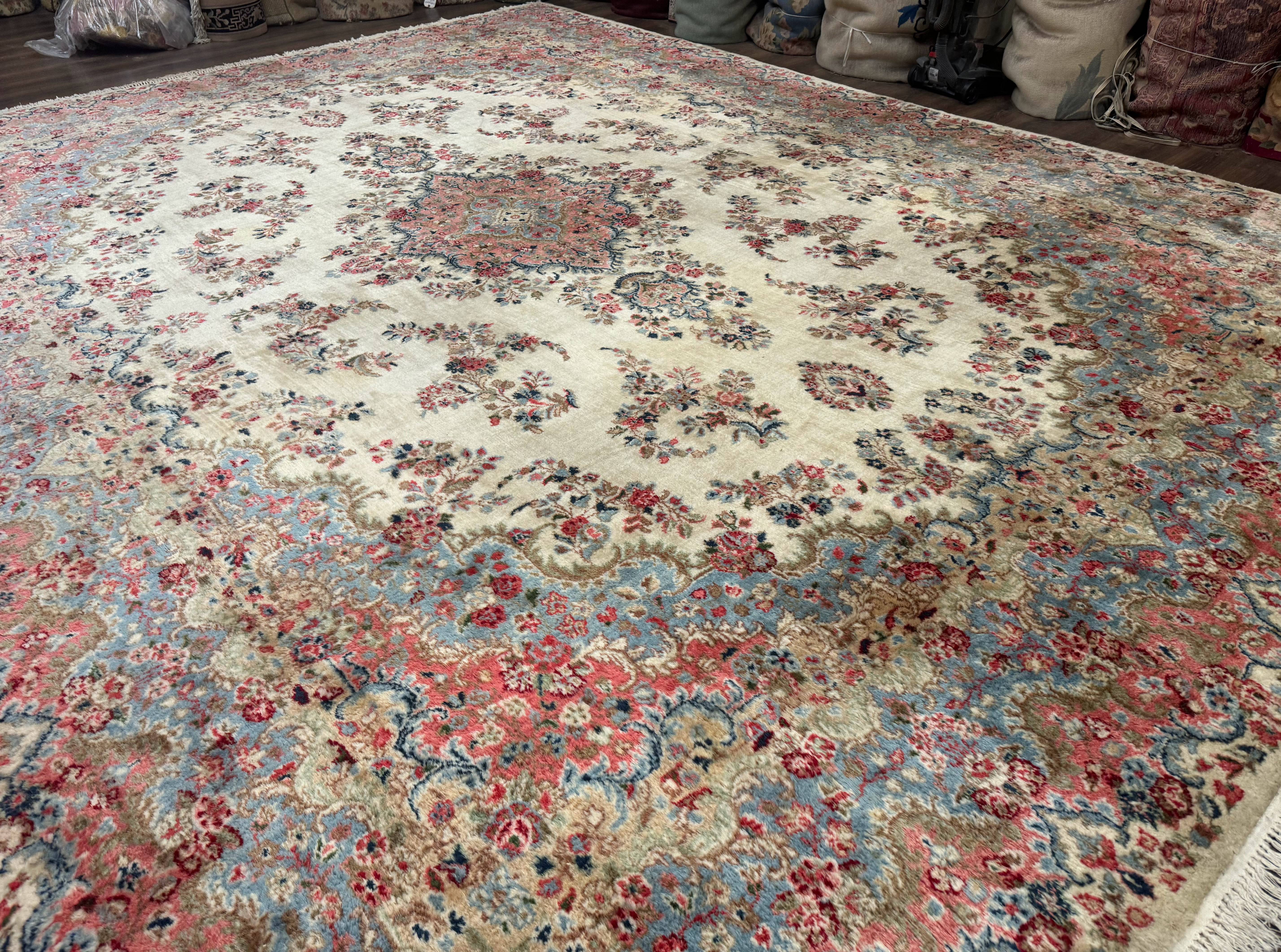Palace Size Persian Kerman Rug 12x15, Floral, Semi Antique, Hand Knotted Wool Carpet - Jewel Rugs
