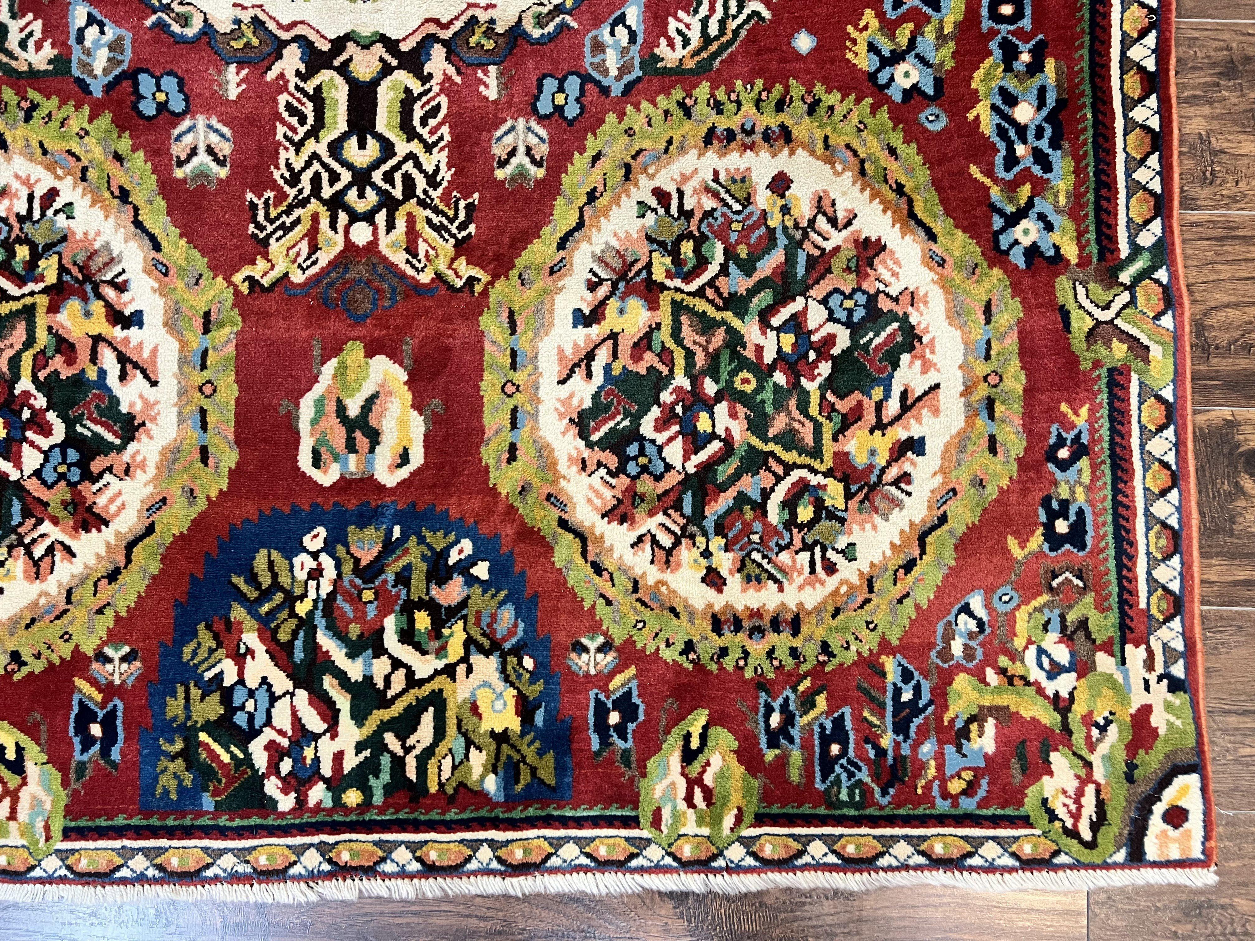 Persian Bakhtiari Rug 5x8, Wool Hand Knotted Antique Carpet, Red, Floral Oriental Rug, 5 x 8 Medium Sized Rug - Jewel Rugs