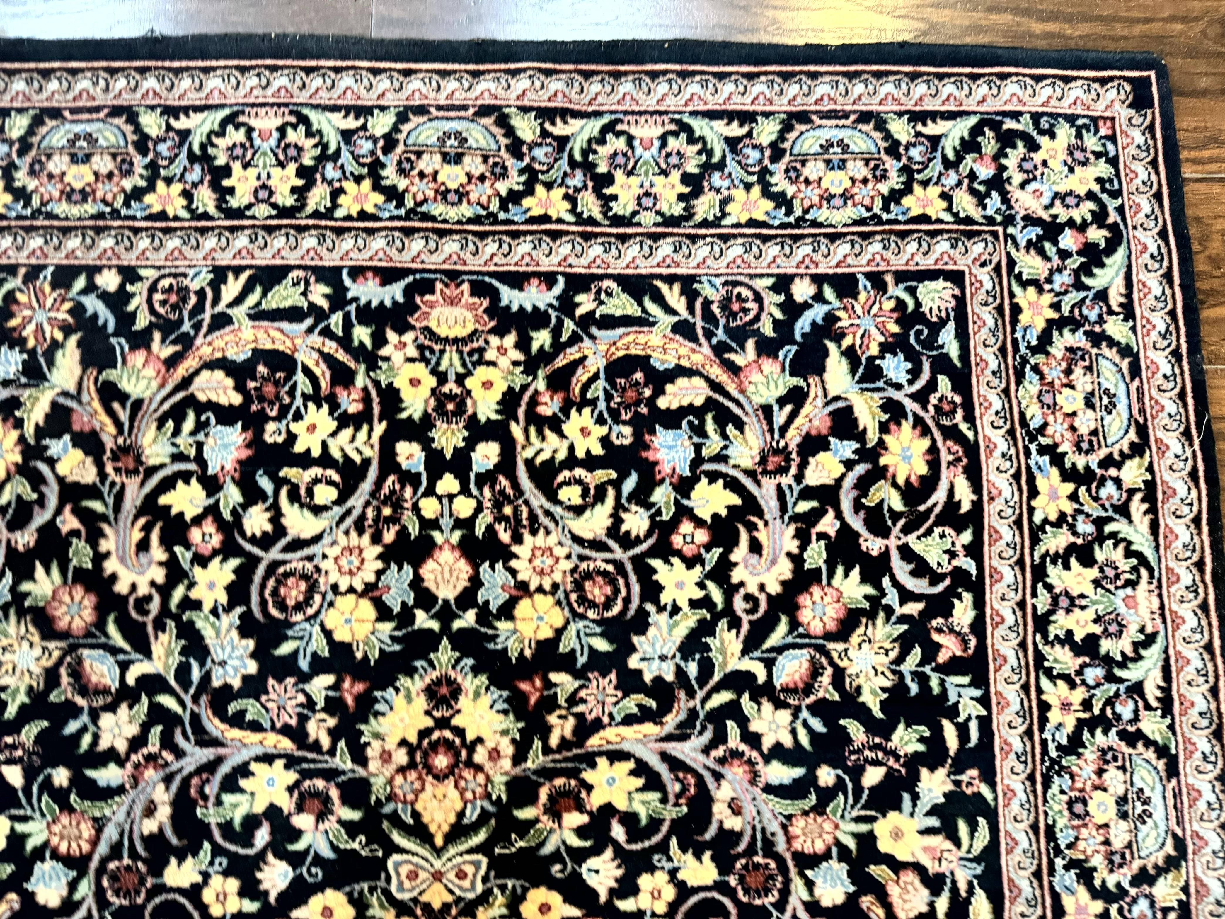 Pak Persian Rug 5x7, Floral, Colorful, Handmade Vintage Wool Rug, Finely Hand Knotted 225 KPSI, Black - Jewel Rugs