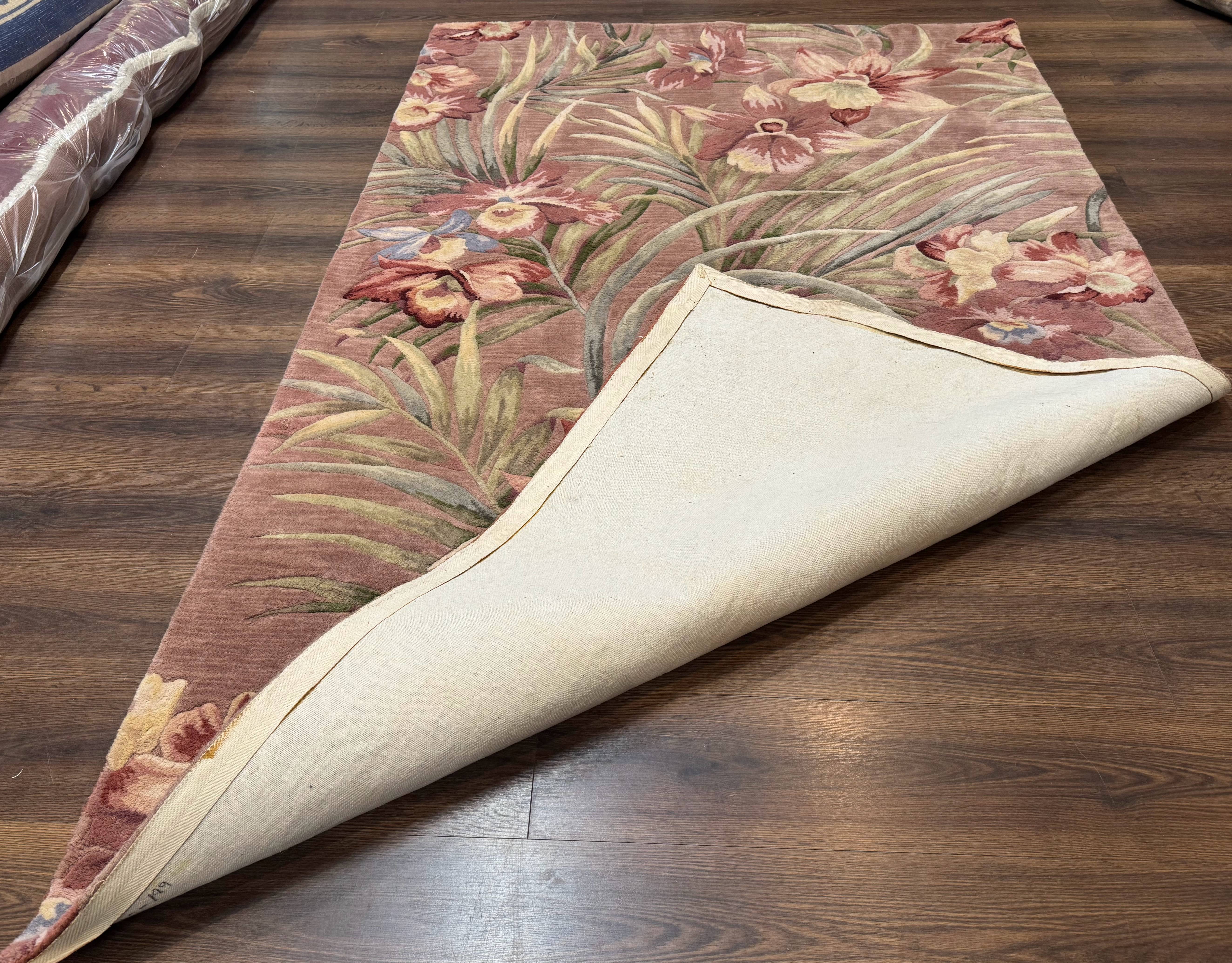 Hand Tufted Floral Rug 5x8, Light Rose Wool Carpet - Jewel Rugs