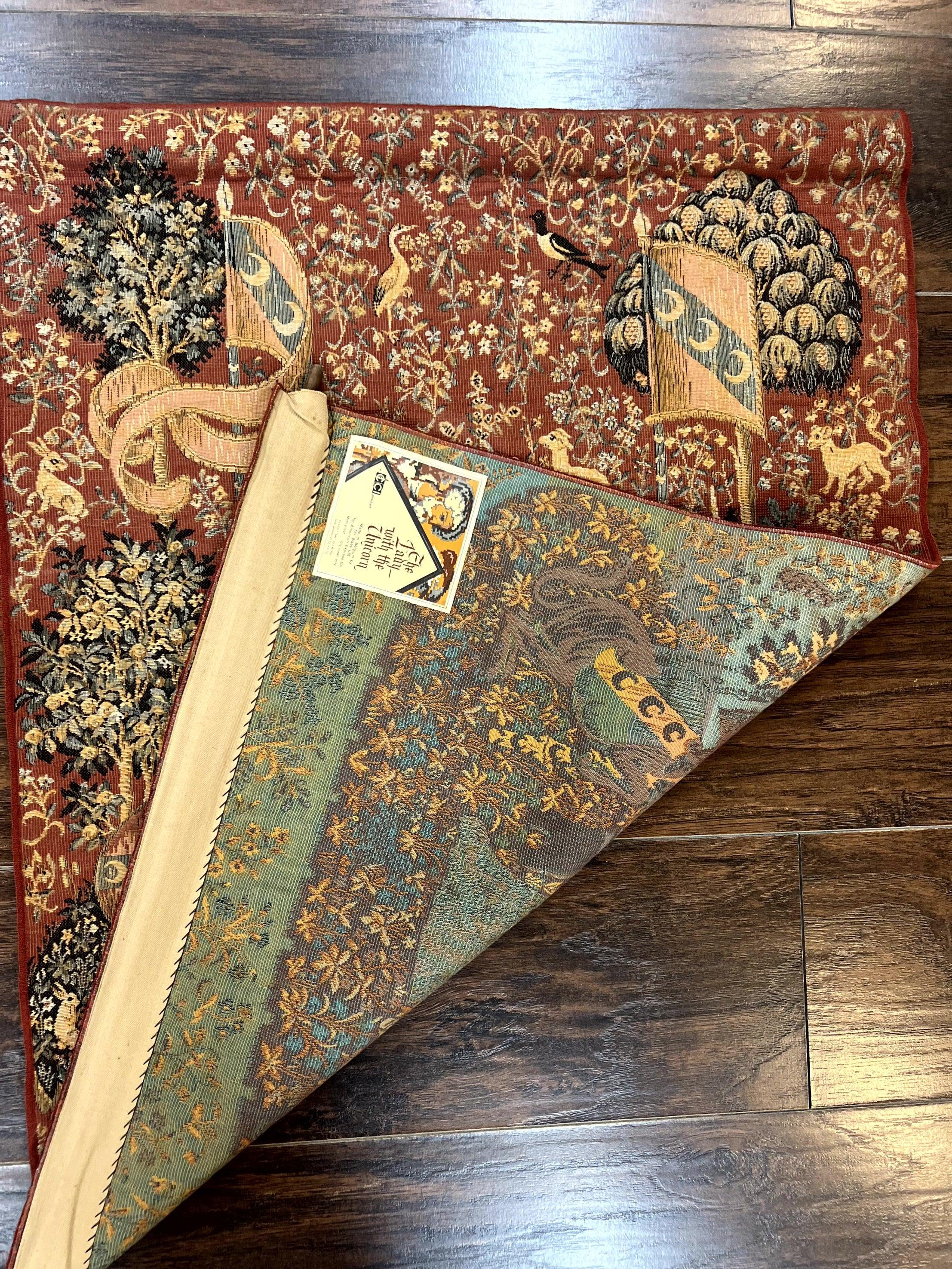 Vintage Tapestry 2x3, Lion Unicorn Flags Princess Medievel Motif - Jewel Rugs