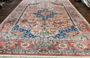 Karastan Medallion Serapi Rug #736, Vintage Wool Karastan Carpet 8.8 x 12, Discontinued Original 700 Series Karastan Area Rug, Red Blue