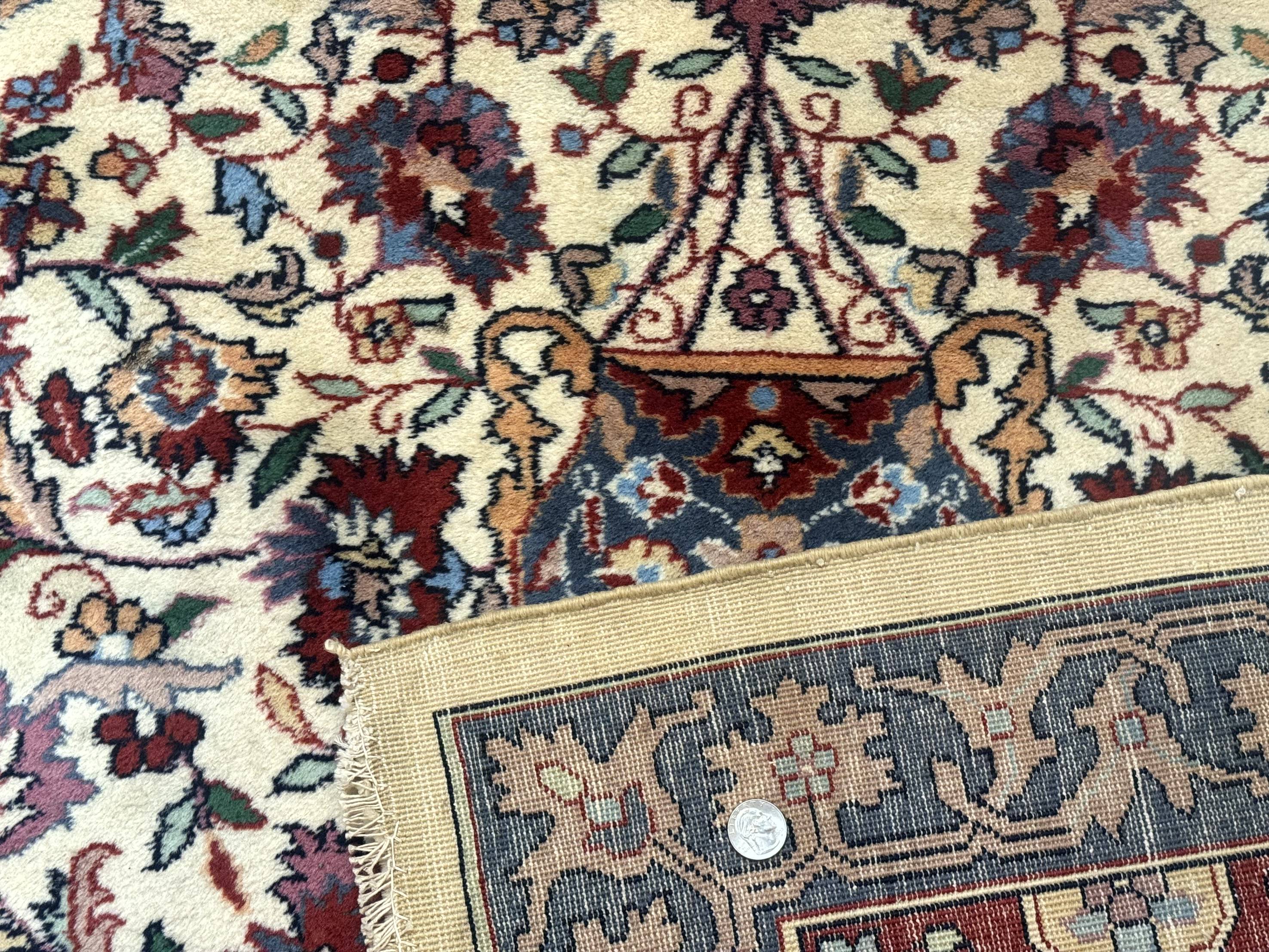 Persian Mashad Rug 10x16, Palace Size Handmade Wool Carpet, Cream Red, Floral Medallion, Vintage - Jewel Rugs