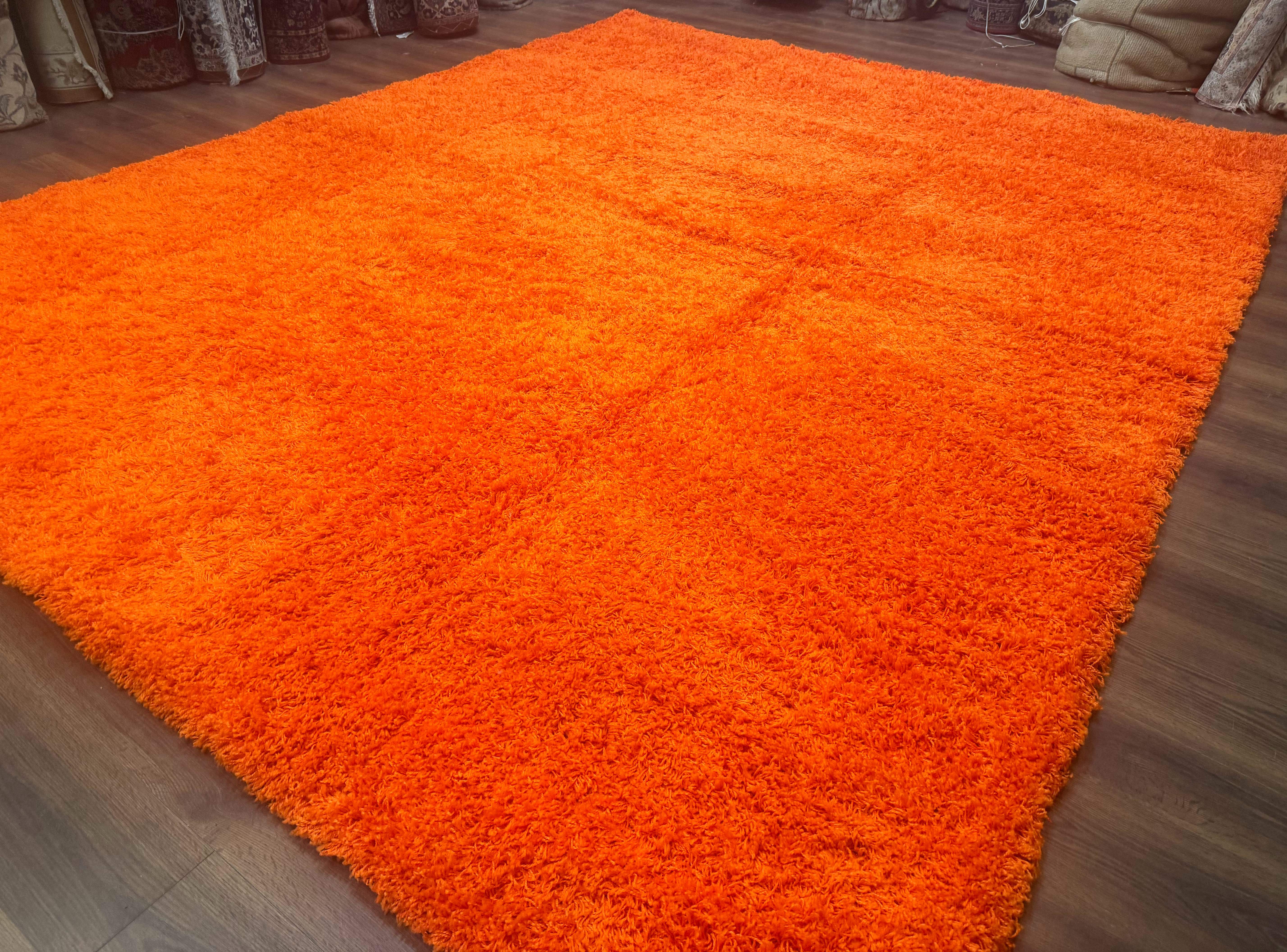 Large Orange Shag Rug 10x13 ft - Jewel Rugs