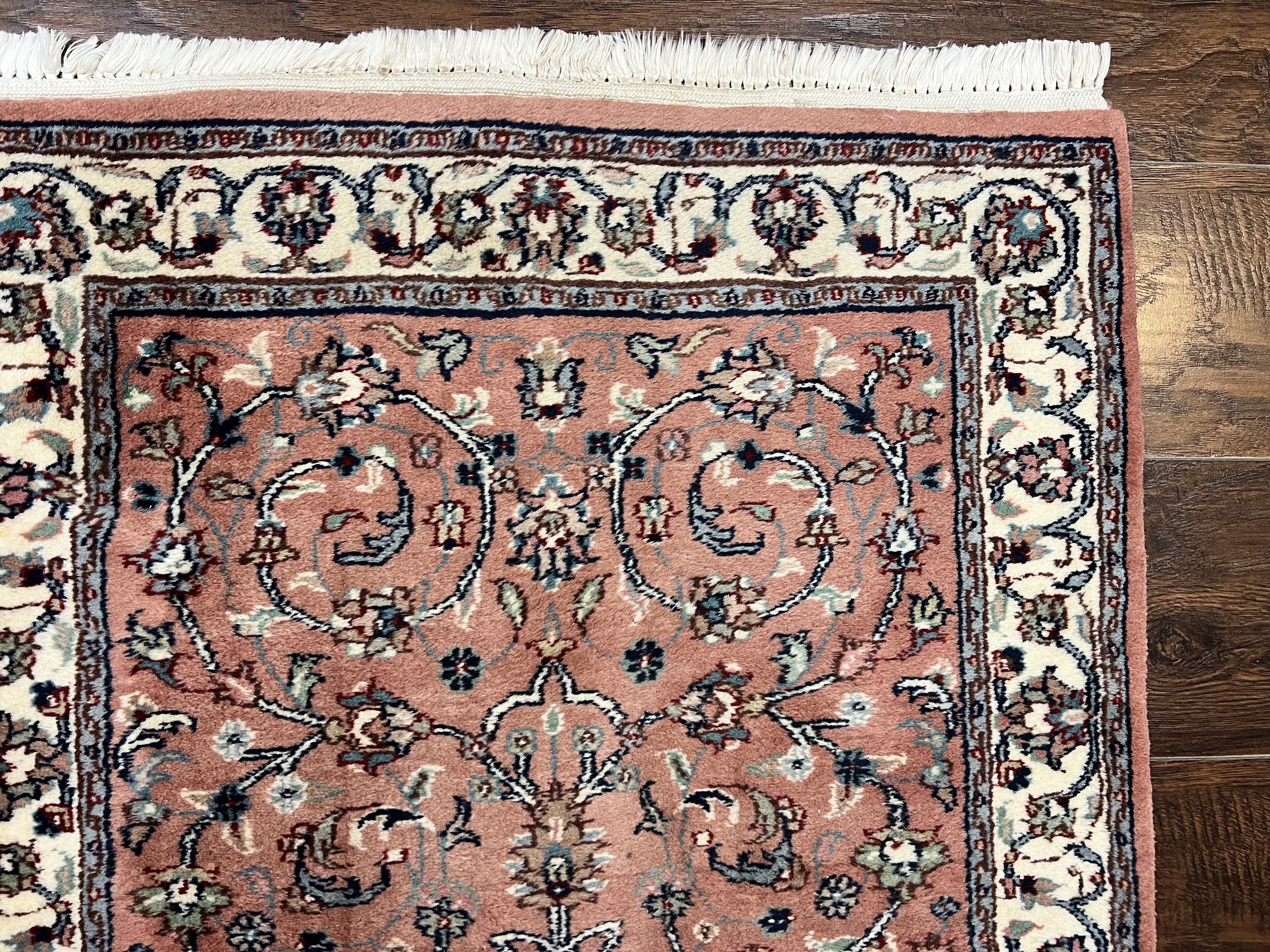 Indo Persian Runner Rug 2.6 x 10, Wool Hand Knotted Vintage Oriental Carpet, Pink & Ivory, Floral Allover, Hallway Rug - Jewel Rugs