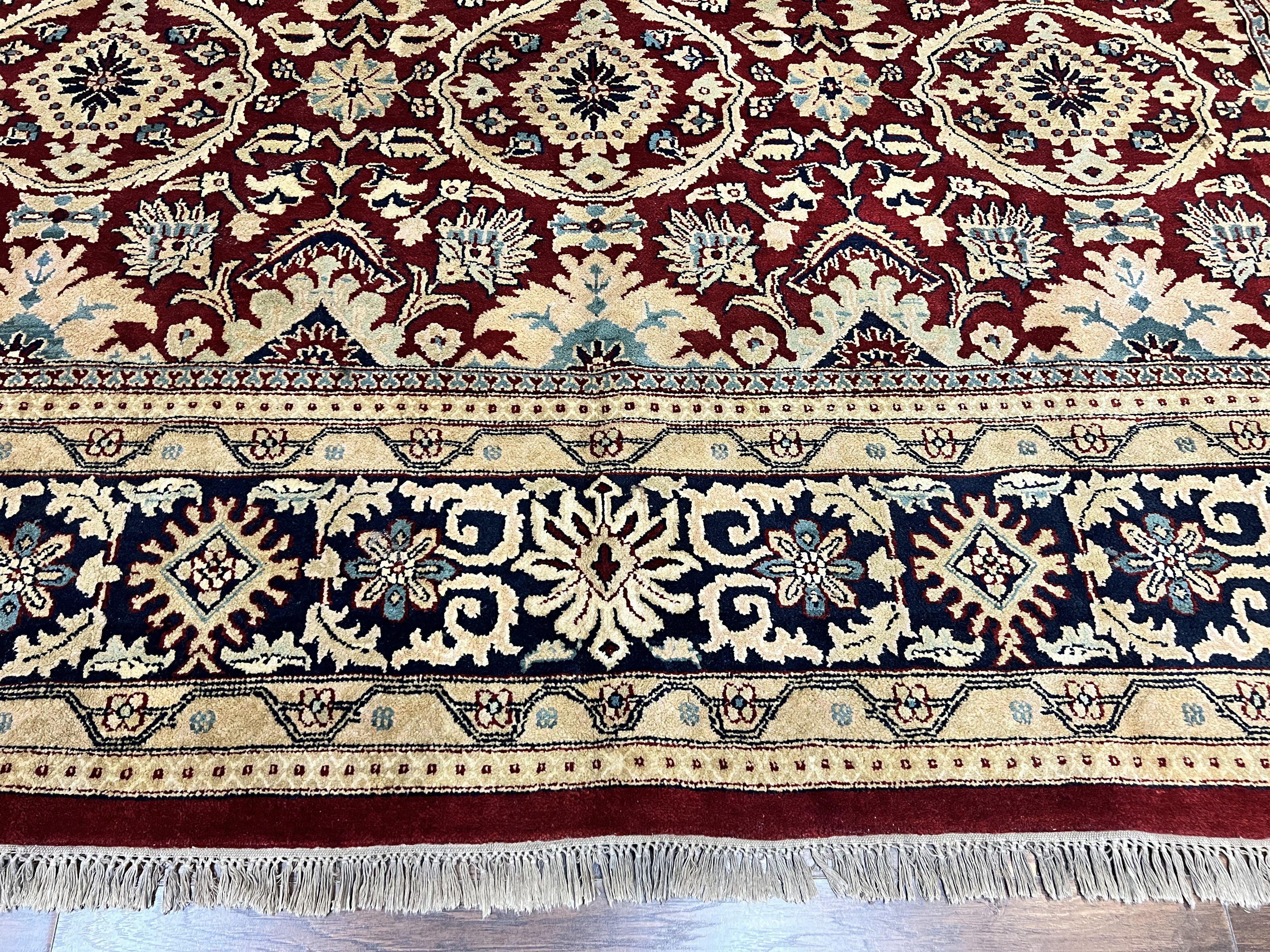 Extra Large Indian Agra Rug 11x15, Floral Allover, Maroon, Hand Knotted Handmade Vintage Oriental Carpet, Palace Sized - Jewel Rugs