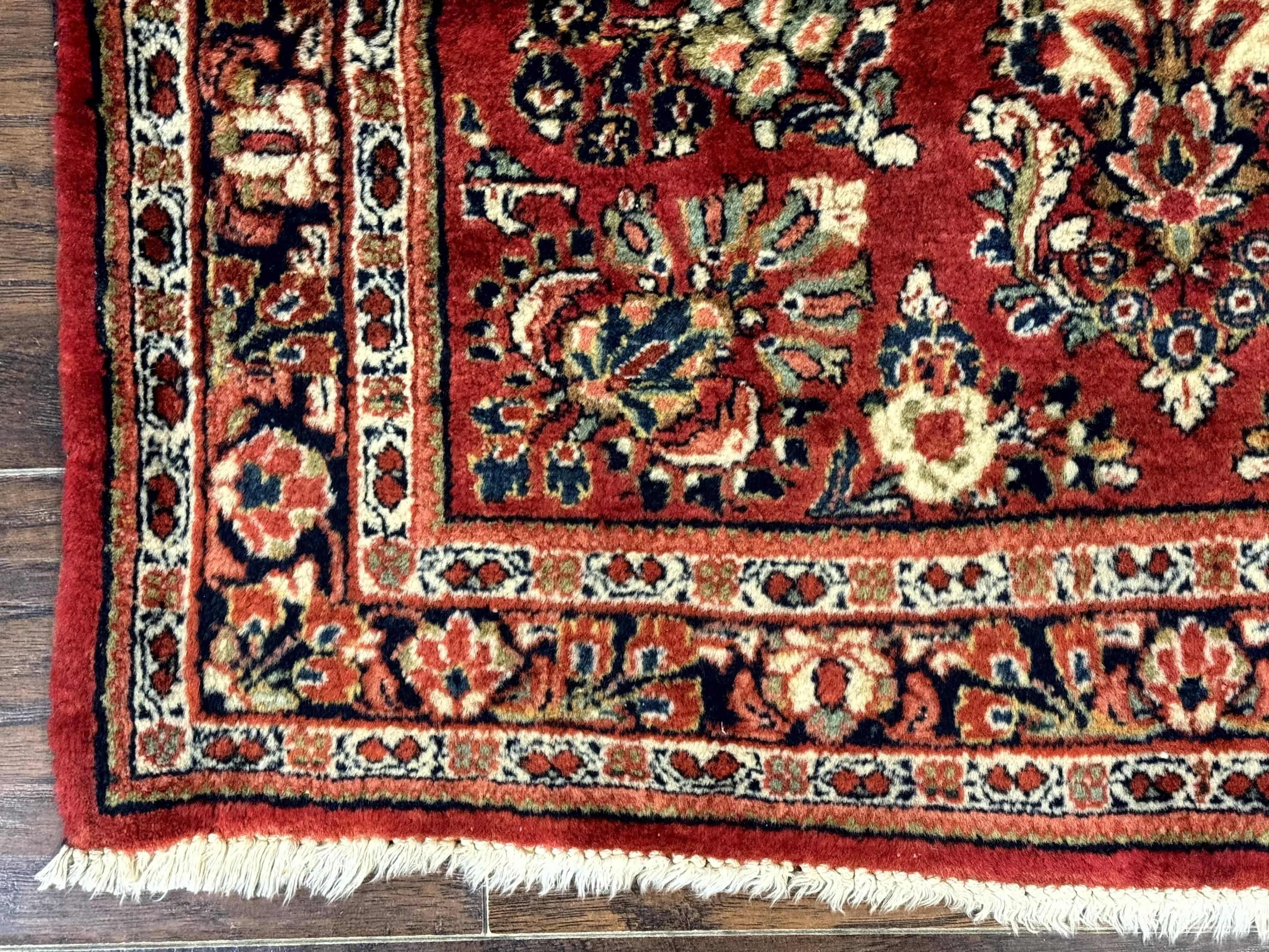 Red Persian Sarouk Rug 3 x 5.8, Antique Wool Carpet, 210 KPSI - Jewel Rugs