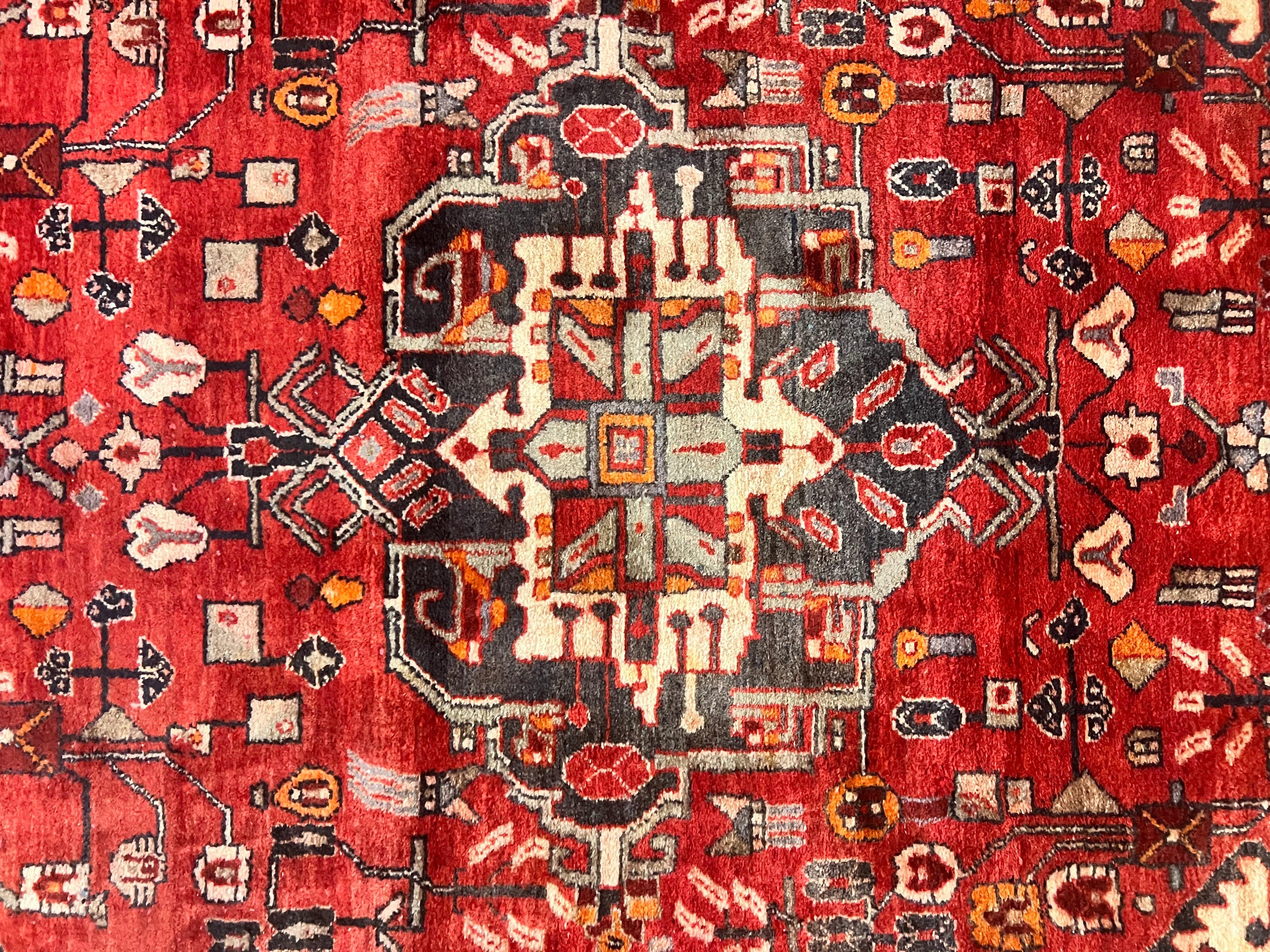 Antique Persian Tribal Rug 4 x 8, Geometric Medallion, Boho Rug, Wool Handmade Rug, Red 4x8 Rug, Persian Hamadan Rug - Jewel Rugs