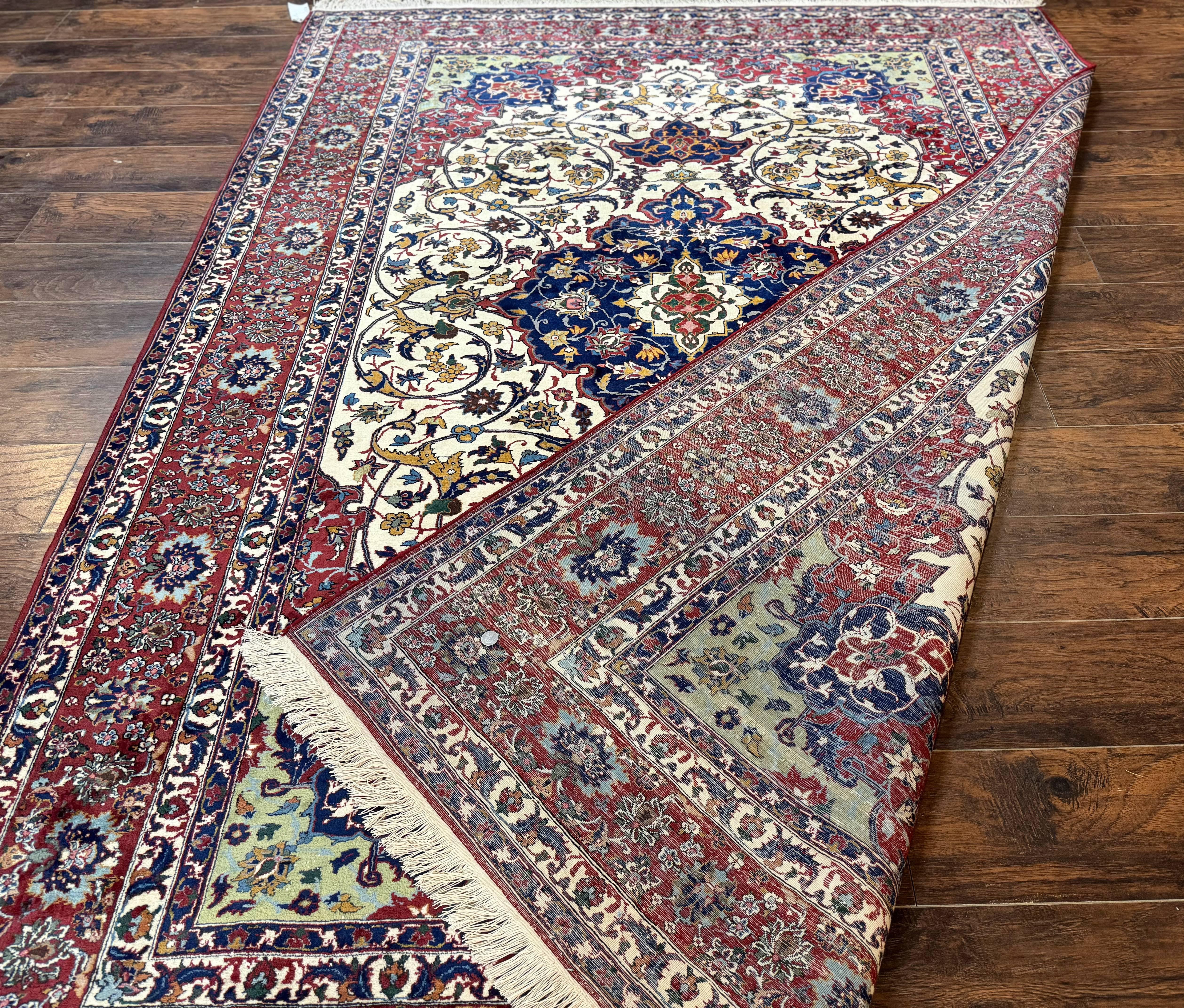 Wonderful Persian Isfahan Rug 7x9, Ivory Navy Blue Red, Floral Medallion, Very Finely Hand Knotted 260 KPSI, Handmade Wool Vintage Rug - Jewel Rugs