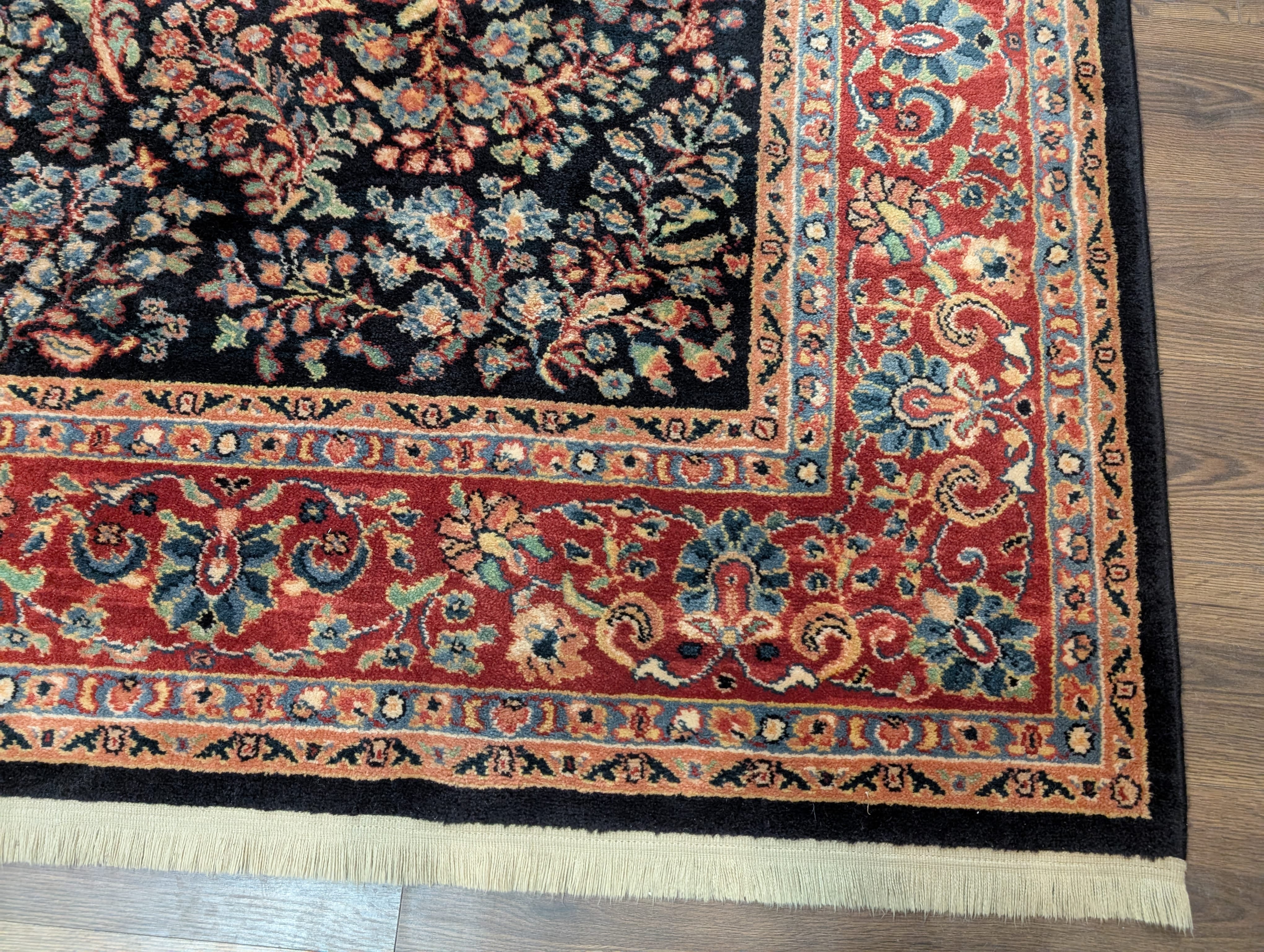 Karastan Rug 8.8 x 10.6, Black Antique Sarouk #800/803, Vintage, Wool, Classic Traditions Collection - Jewel Rugs