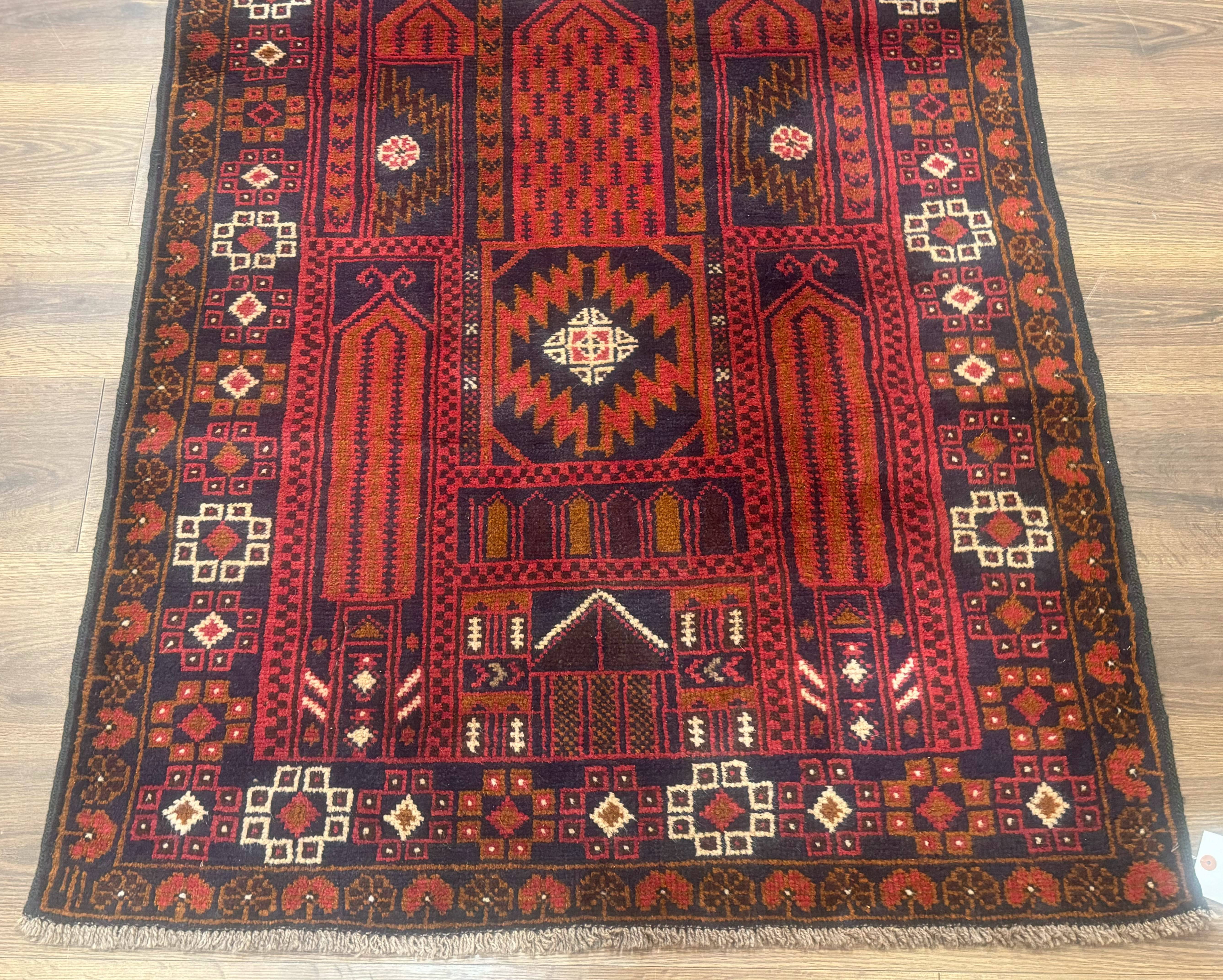 Afghan Rug 3x7, Balouch Carpet, Tribal Rug, Red, New - Jewel Rugs