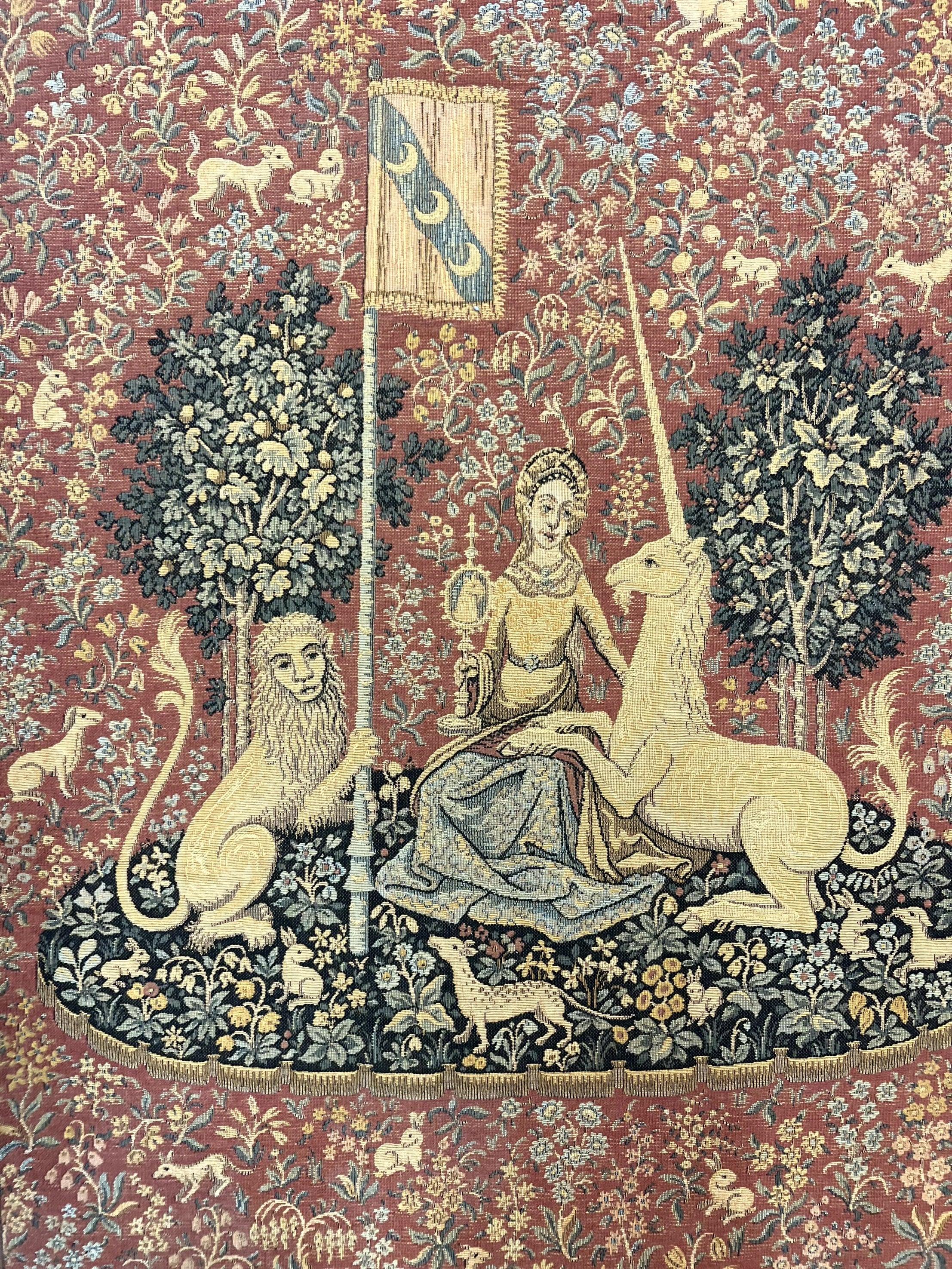 Vintage Tapestry 2x3, Unicorn Lion Animal Motifs, Medieval, Flag - Jewel Rugs