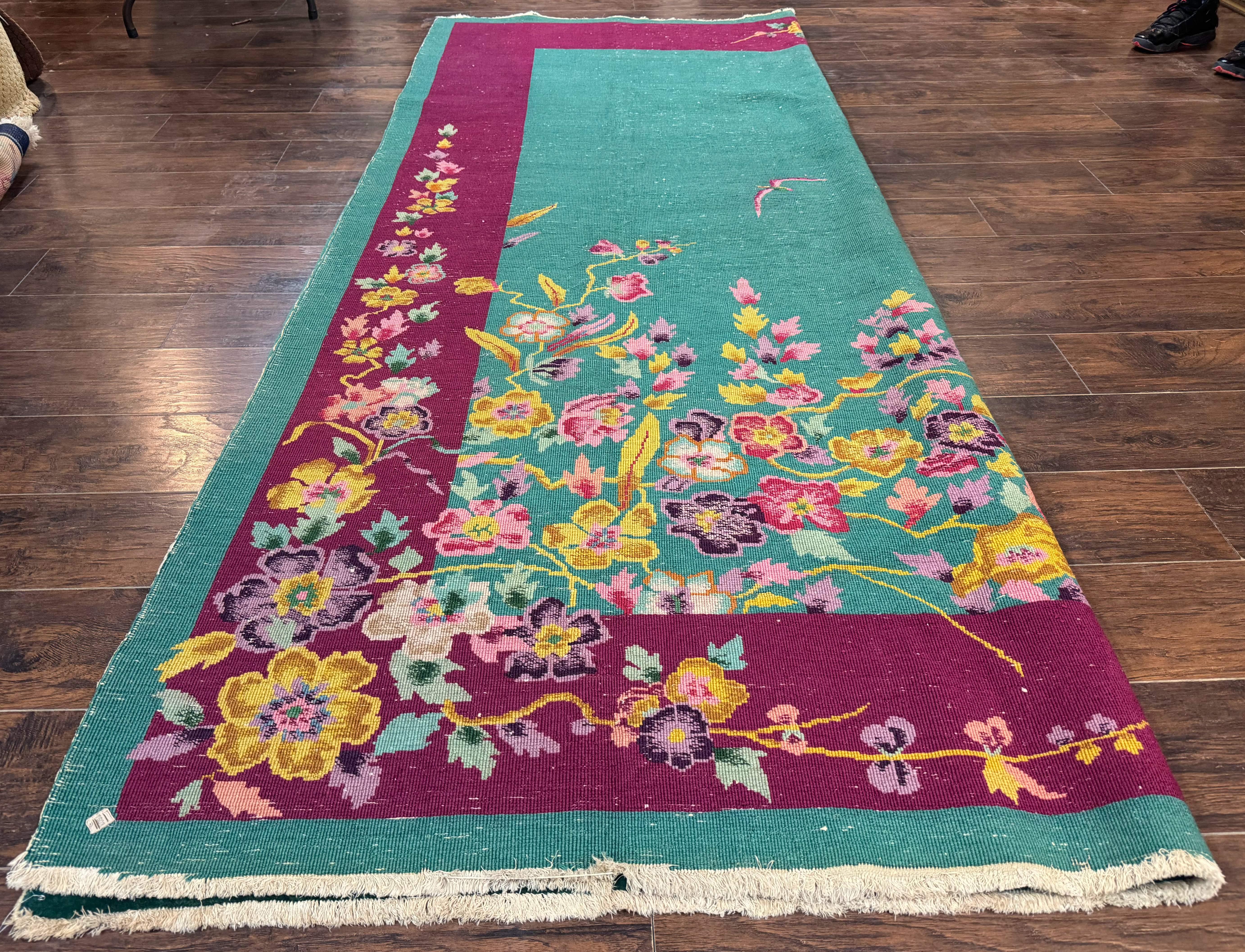 Antique Chinese Art Deco Rug 8x10 - Green Nichols Wool Rug - Jewel Rugs