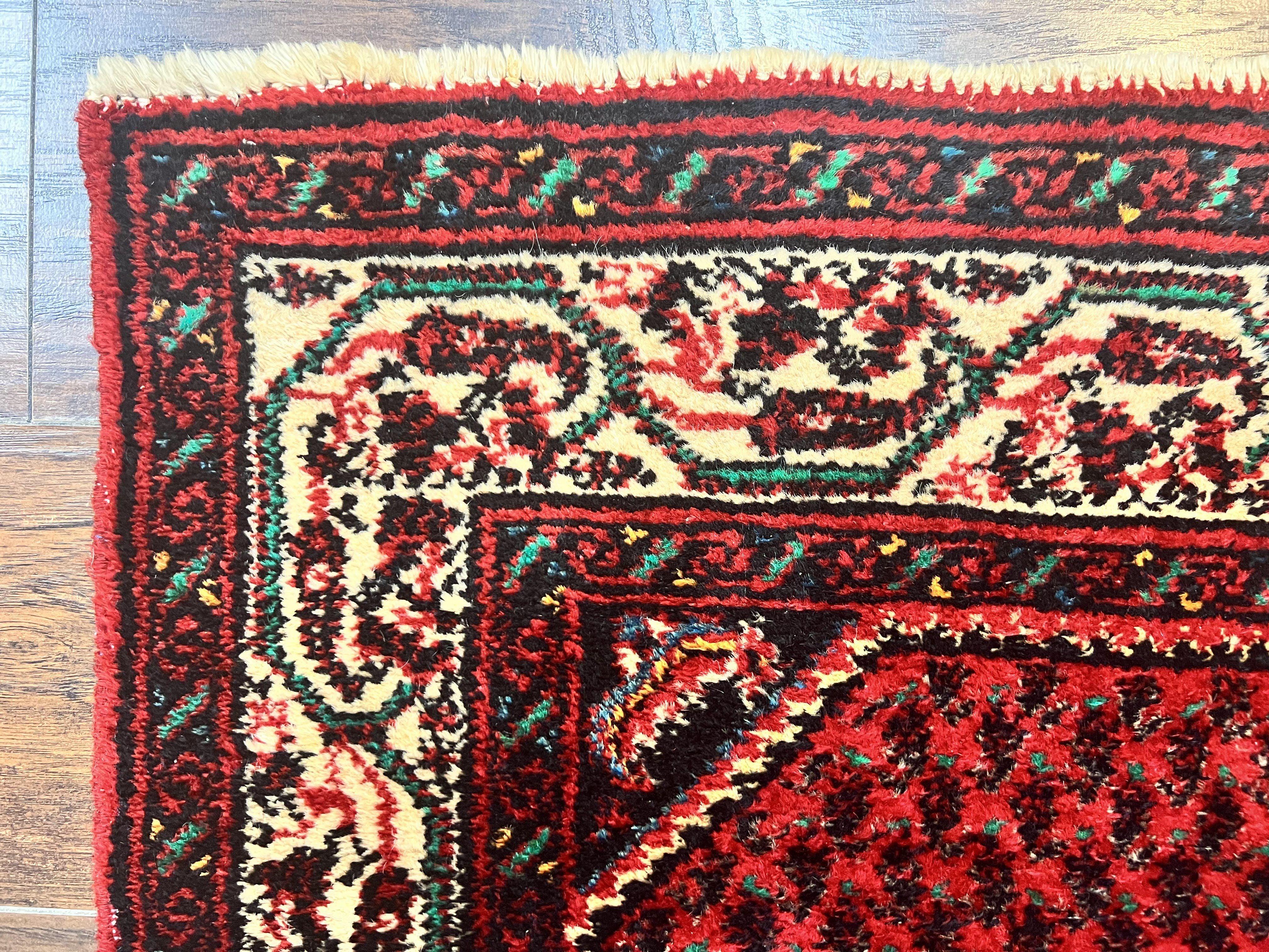 Persian Tribal Rug 2.6 x 5, Boteh Paisley Pattern, Red and Beige, Wool Hamadan Rug - Jewel Rugs