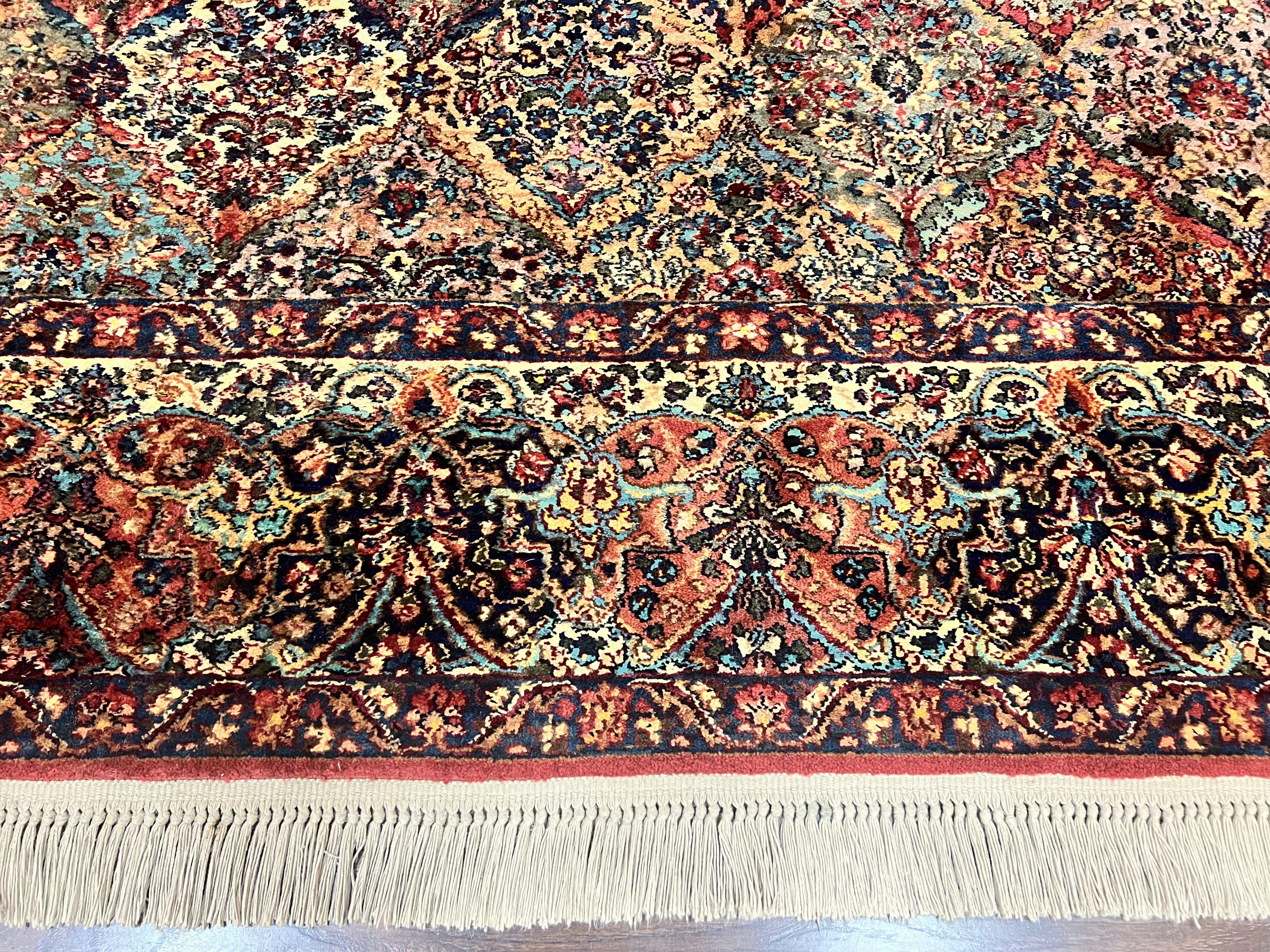 Karastan Rug Multicolor Panel Kirman #717, 8.8 x 12 Karastan Carpet, Vintage Multipanel Kirman, Original 700 Series, Wool, Vintage - Jewel Rugs