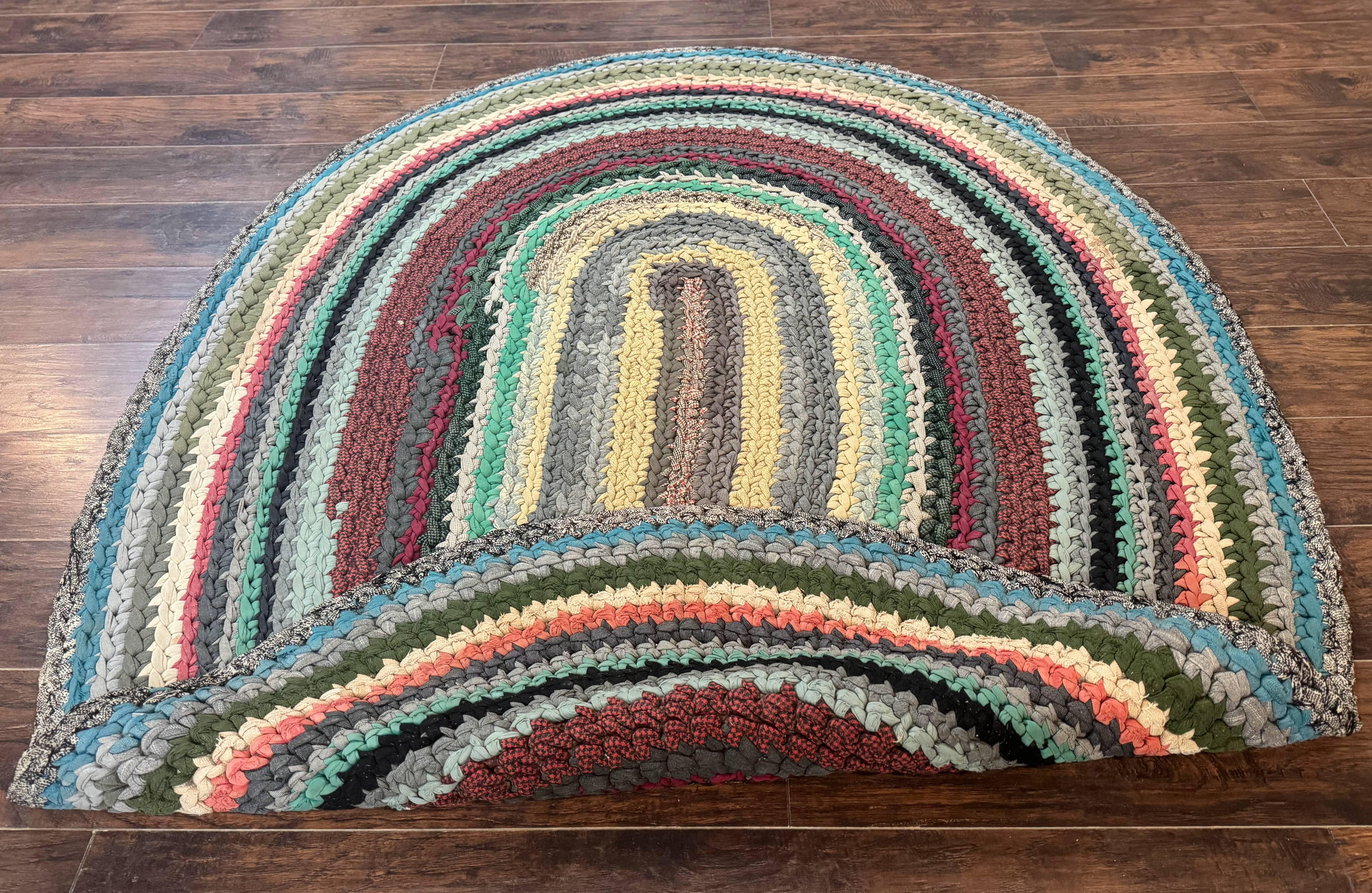 Antique American Braided Rug 5x7, Oval Multicolor Handmade Wool Braided Carpet - Jewel Rugs