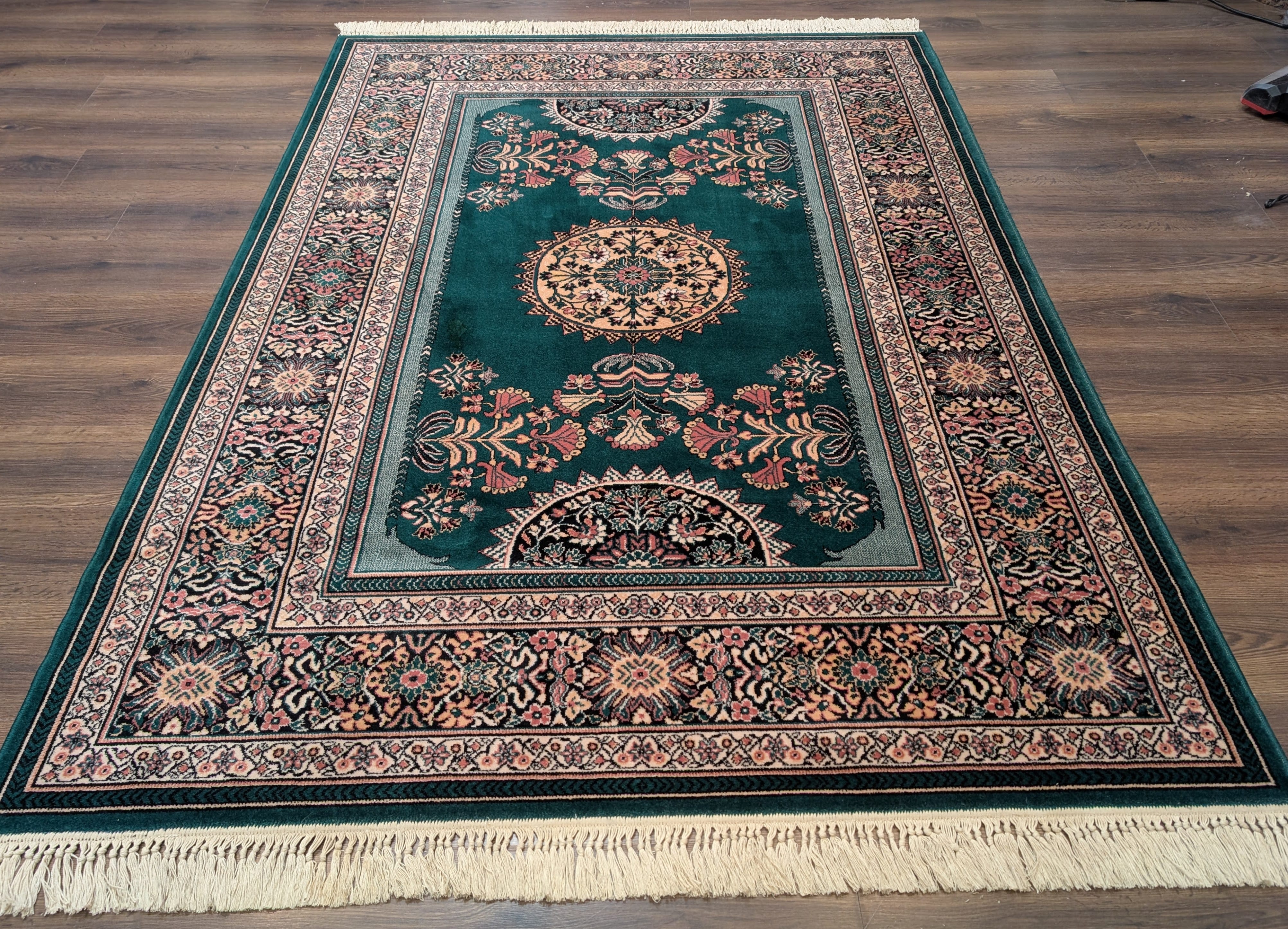 Green Belgium Power Loomed Rug, Vintage Persian Design Wool Carpet - Jewel Rugs