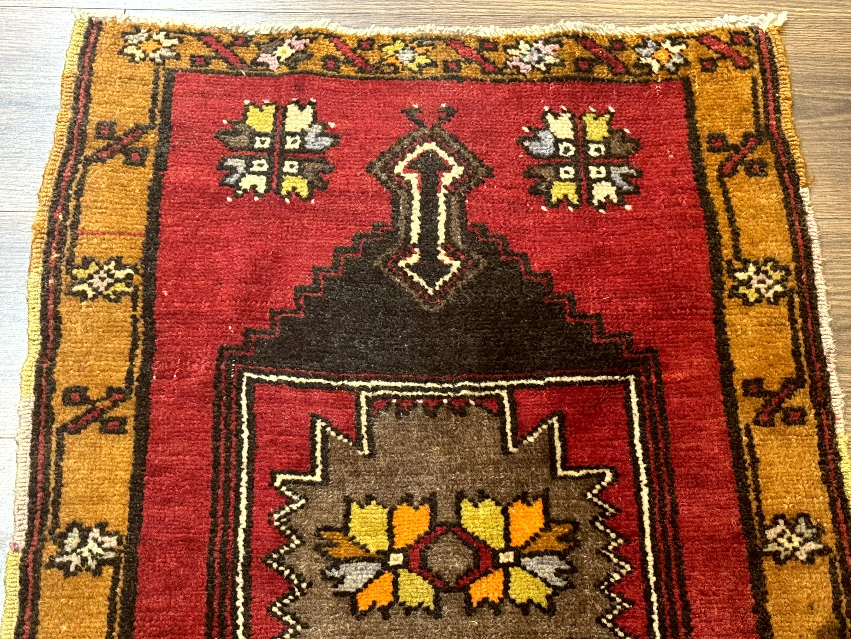 Turkish Yastik Rug 2x3, Geometric Medallion, Small Turkish Wool Rug, Red - Jewel Rugs